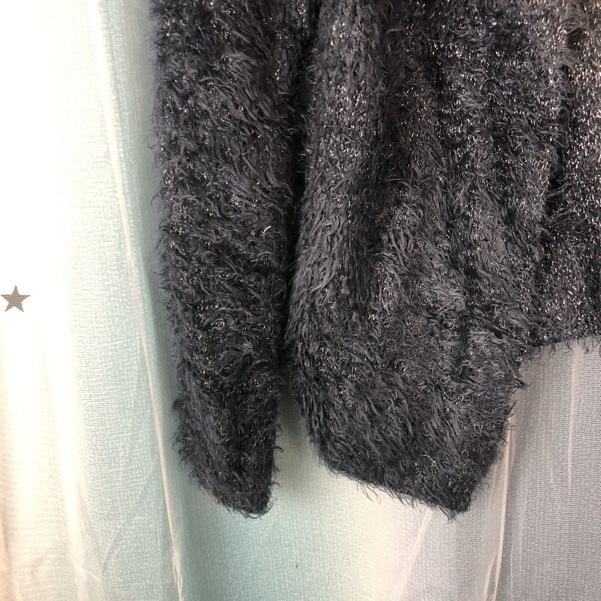 Zara Zara Dark Blue Shag Shaggy Fur Mohair Cardigan #874 Size M / US 6-8 / IT 42-44 - 7 Thumbnail