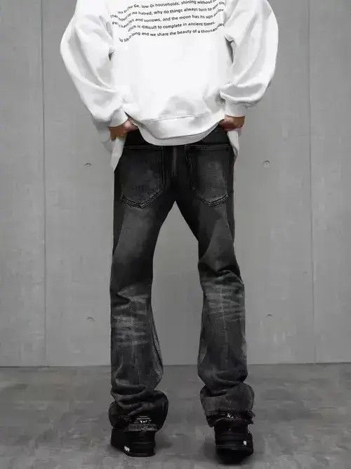Japanese Brand High street ripped black and gray bootcut jeans Size US 32 / EU 48 - 2 Thumbnail