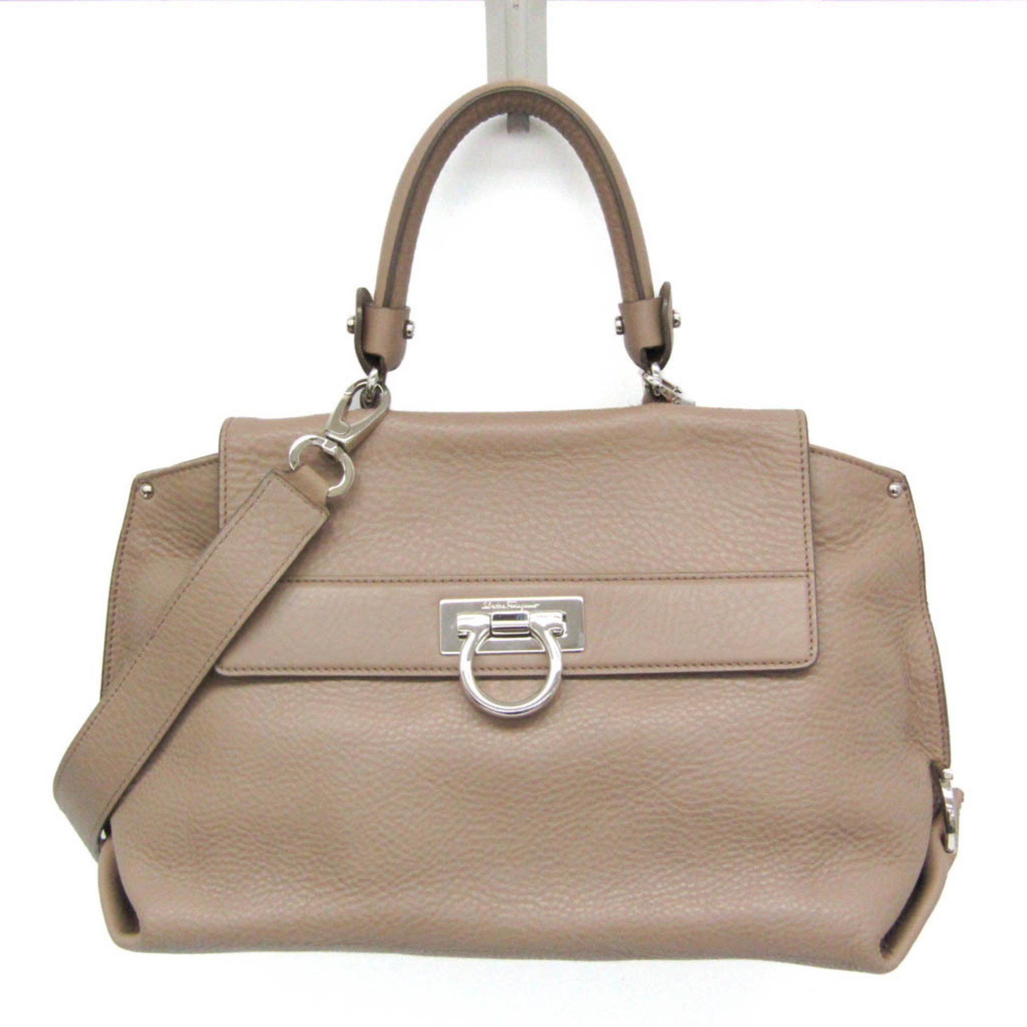 Salvatore Ferragamo Salvatore Ferragamo Gancini Medium Sophia BW-21 A896 Women's Leather Handbag,Shoulder Bag Pink Beige Size ONE SIZE - 1 Thumbnail