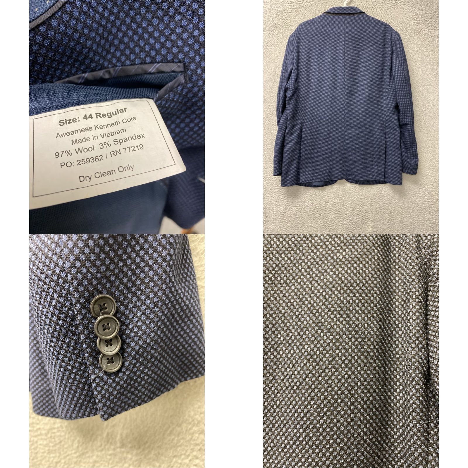 Kenneth Cole Kenneth Cole Reaction Sport Blazer Jacket Navy Casual 44 L Blue Geometric Two-Button Notch Lapel Mens Jacket Size 44R - 8 Thumbnail