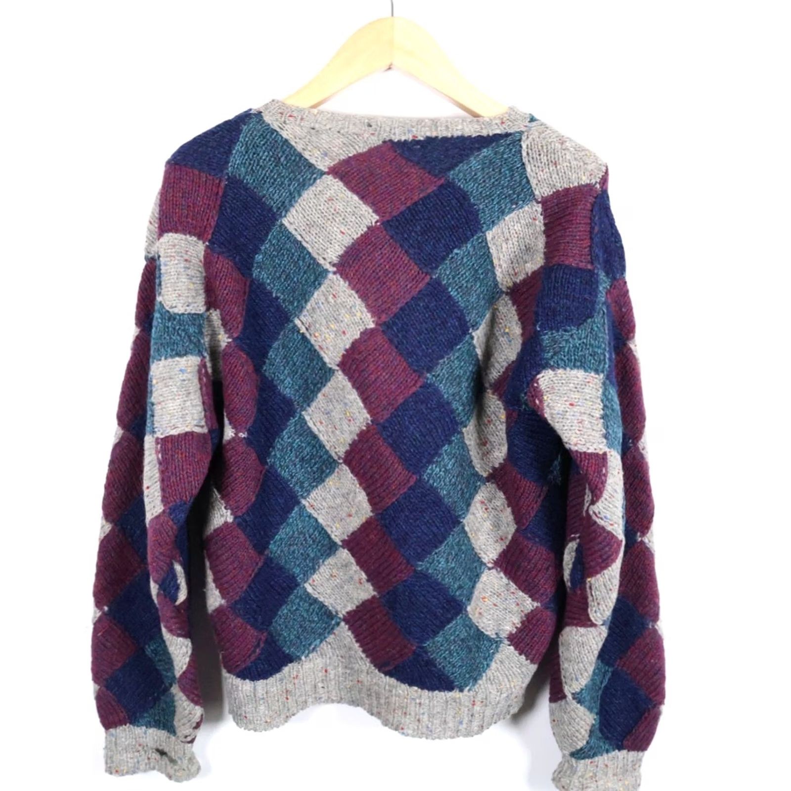 Alexander Julian VINTAGE Alexander Julian Wool Sweater Men’s XL Gray Argyle Hand Knit Donegal Pullover Crew Neck Long Sleeve Casual Heavyweight Preppy - Mens Size US L / EU 52-54 / 3 - 2 Thumbnail