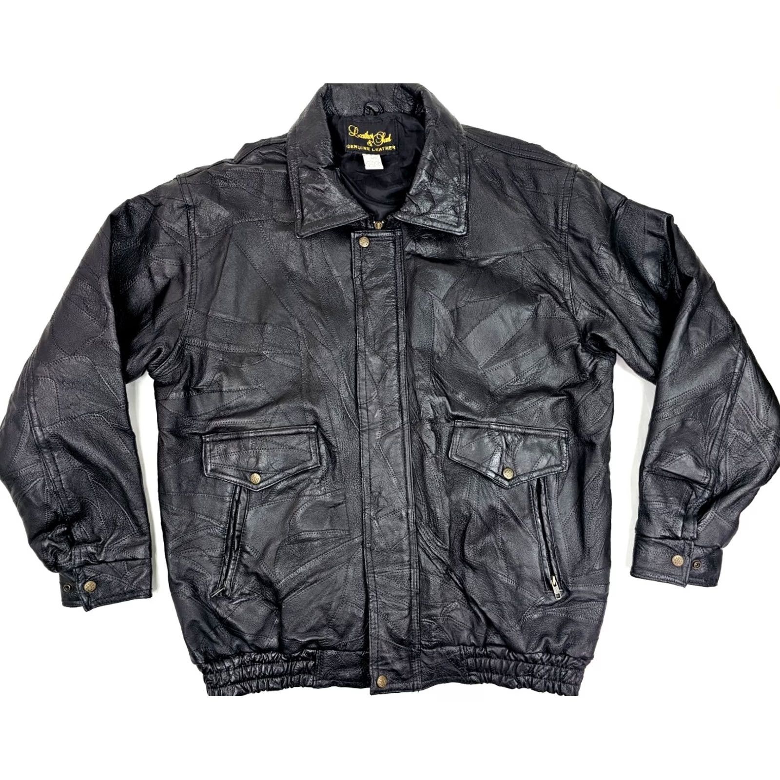 Vintage VINTAGE Leather & Soul Men's Genuine Leather Moto Bomber Jacket Jacket XXL Black Lined 80s 90s Motorcycle Biker Mens Size US XXL / EU 58 / 5 - 2 Thumbnail