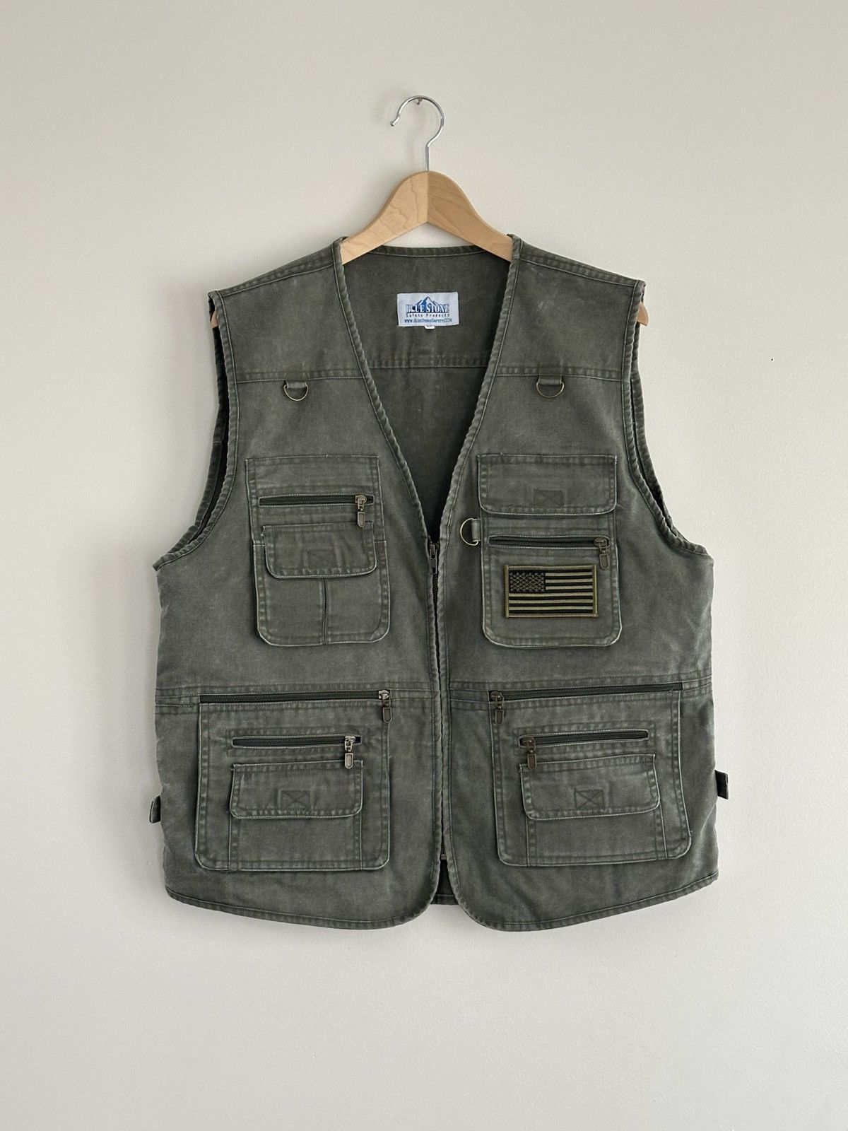 Vintage Vintage Blue Stone Utility Vest USA Flag Patch Olive Green Size US M / EU 48-50 / 2 - 1 Thumbnail