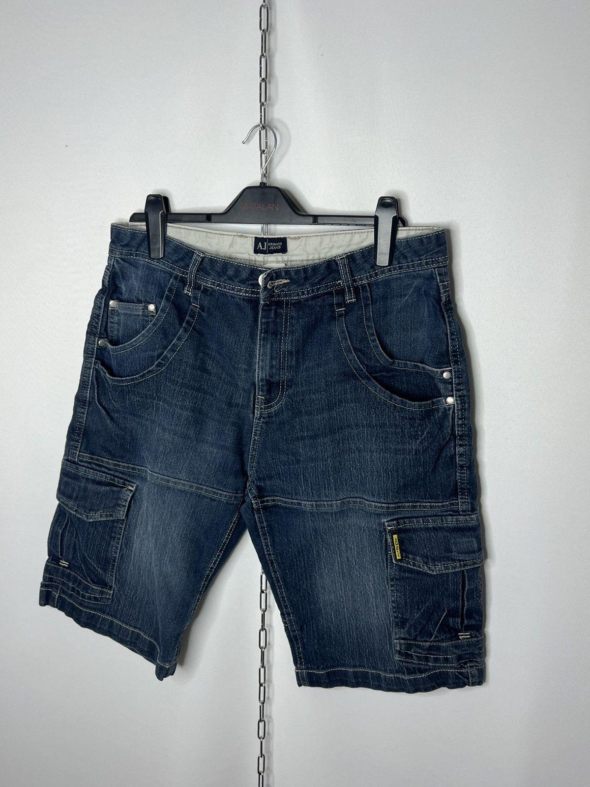 Vintage Armani Jeans Metal Logo Denim Shorts Multipocket