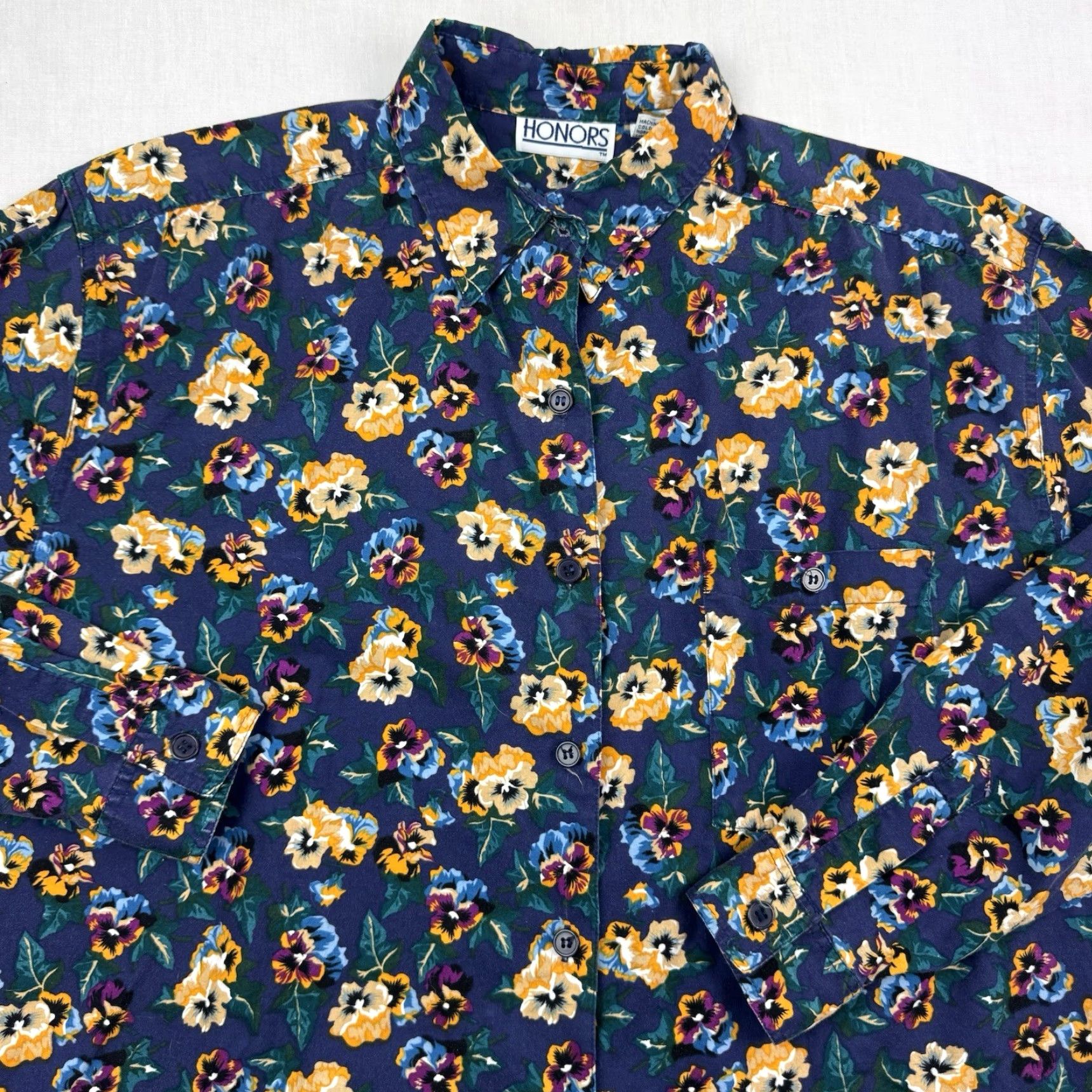 Vintage VINTAGE Honors Floral Button-Up Shirt Womens Large Blue Flowers 90s Y2K Ladies Long Sleeve Collared Shirt Size L / US 10 / IT 46 - 2 Thumbnail