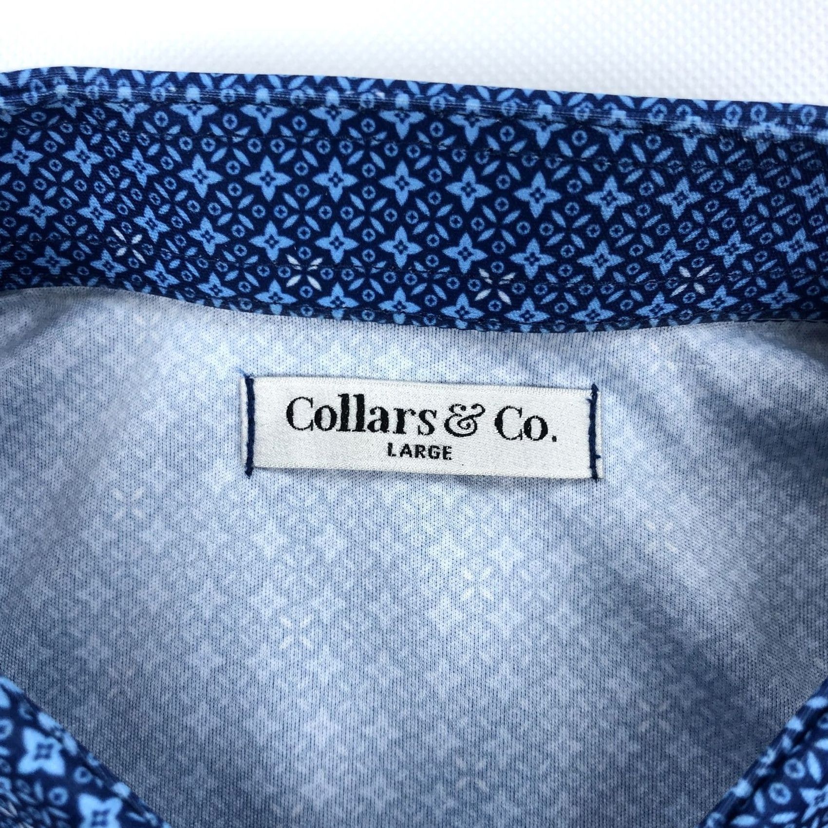 Vintage Collars & Co. Men's Blue Geometric Pattern Performance Polo Shirt L Size US L / EU 52-54 / 3 - 3 Thumbnail