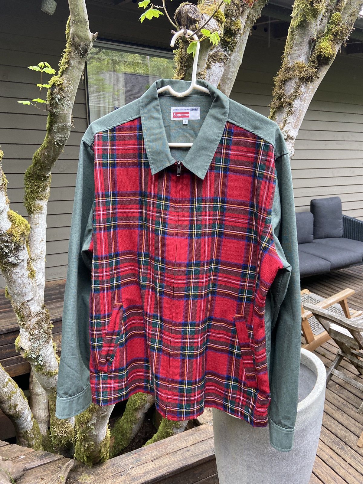 image of Comme Des Garcons x Supreme Comme Des Garçons Shirt Jacket in Red Plaid, Men's (Size XL)