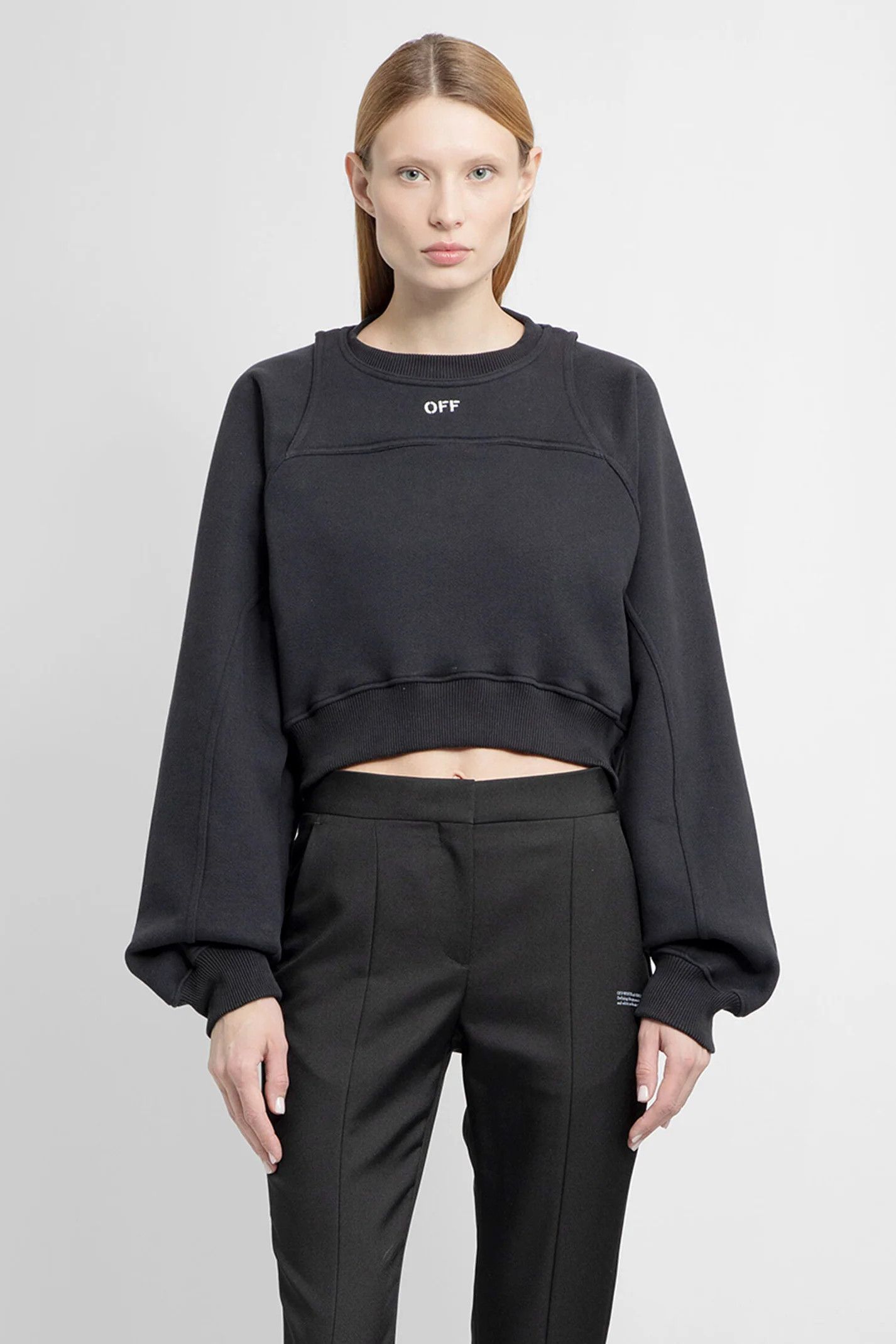 Off-White o1s22i1n0824 Cropped Crewneck Sweatshirt in Black Size S / US 4 / IT 40 - 1 Thumbnail