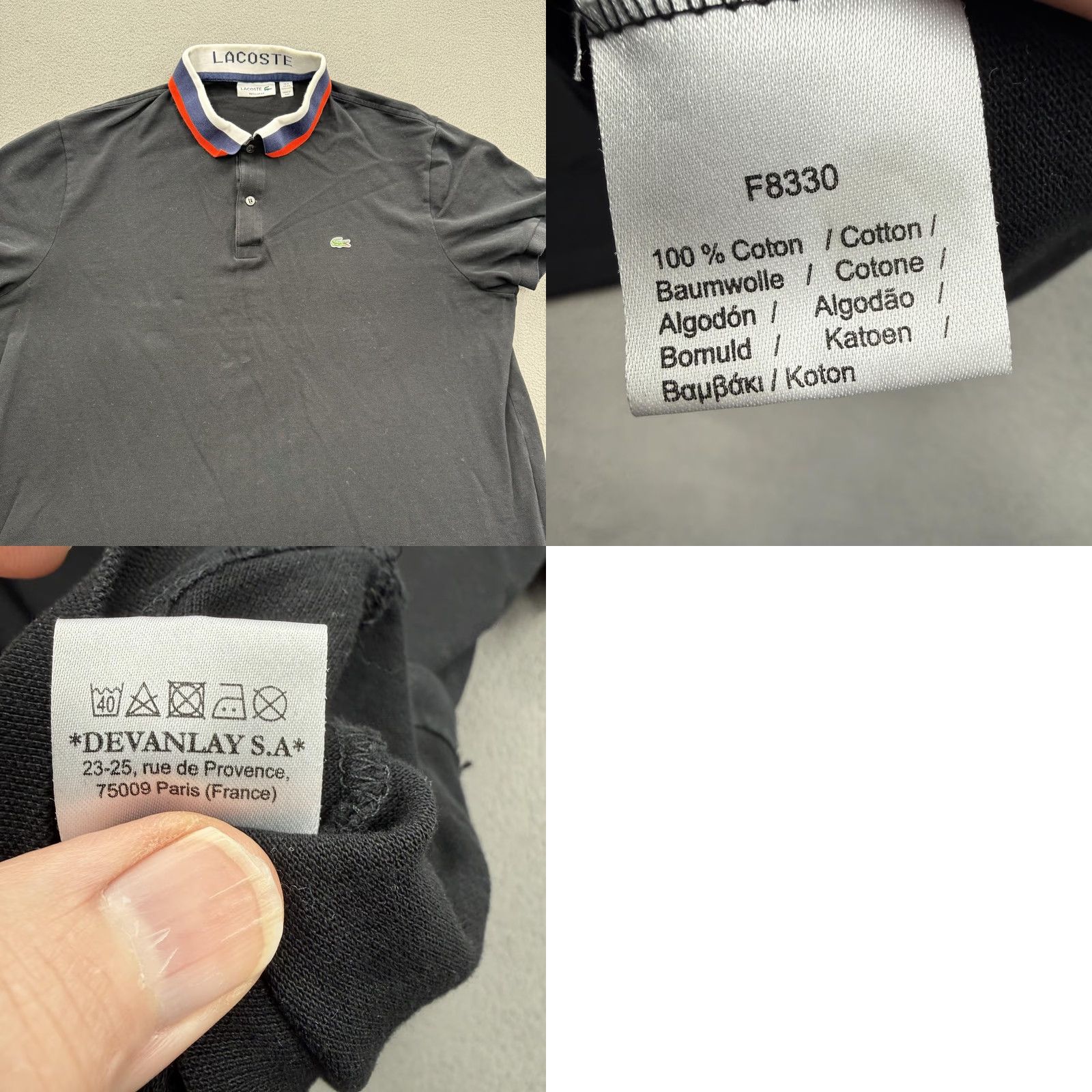 Lacoste Lacoste Polo Shirt Mens 3XL Black Contrast Collar Cotton Croc Logo Casual Size US XXL / EU 58 / 5 - 8 Thumbnail