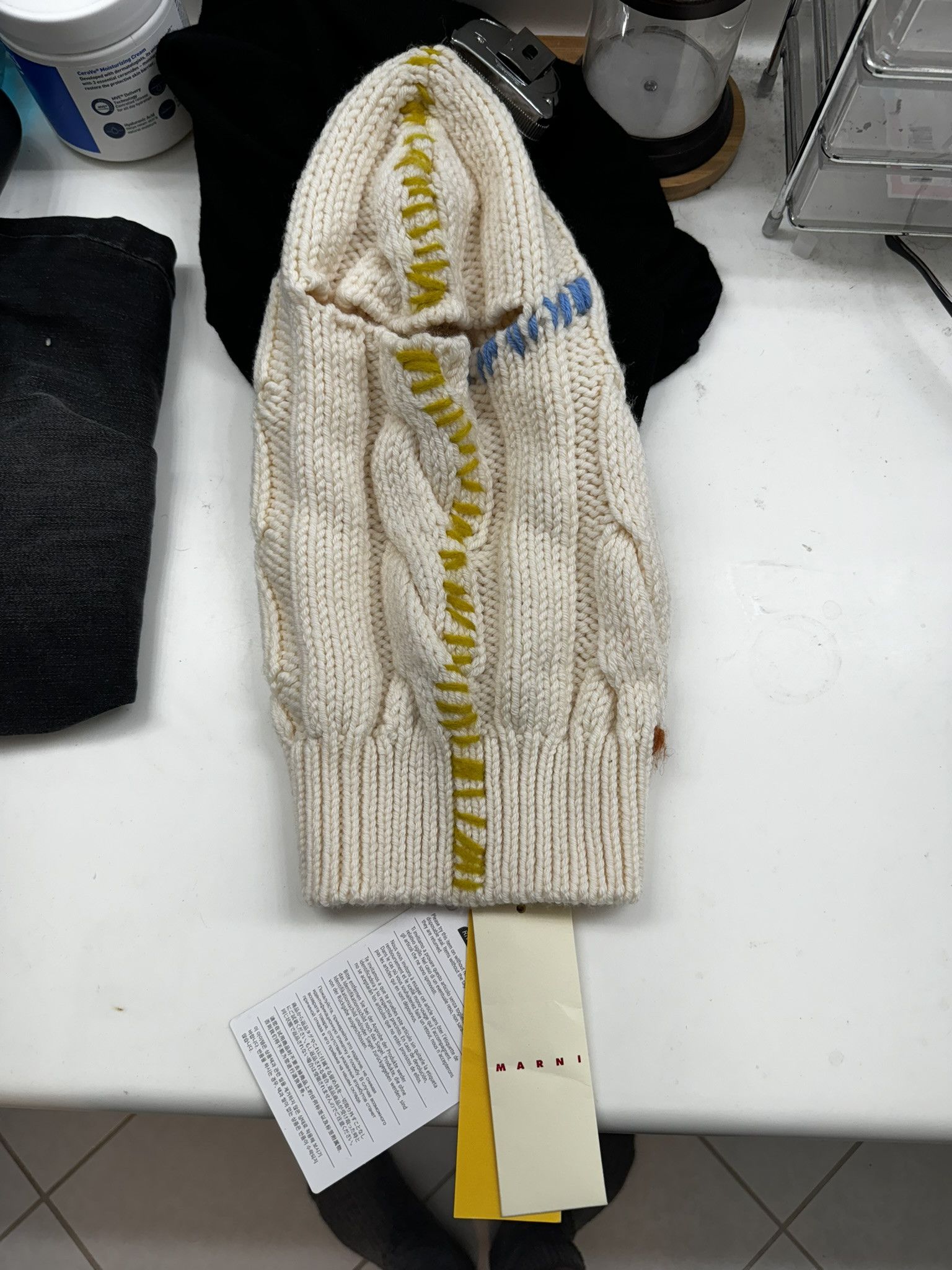 Marni MARNI Contrast-Stitched Knit Balaclava in CREAM MSRP $550 Size ONE SIZE - 1 Thumbnail