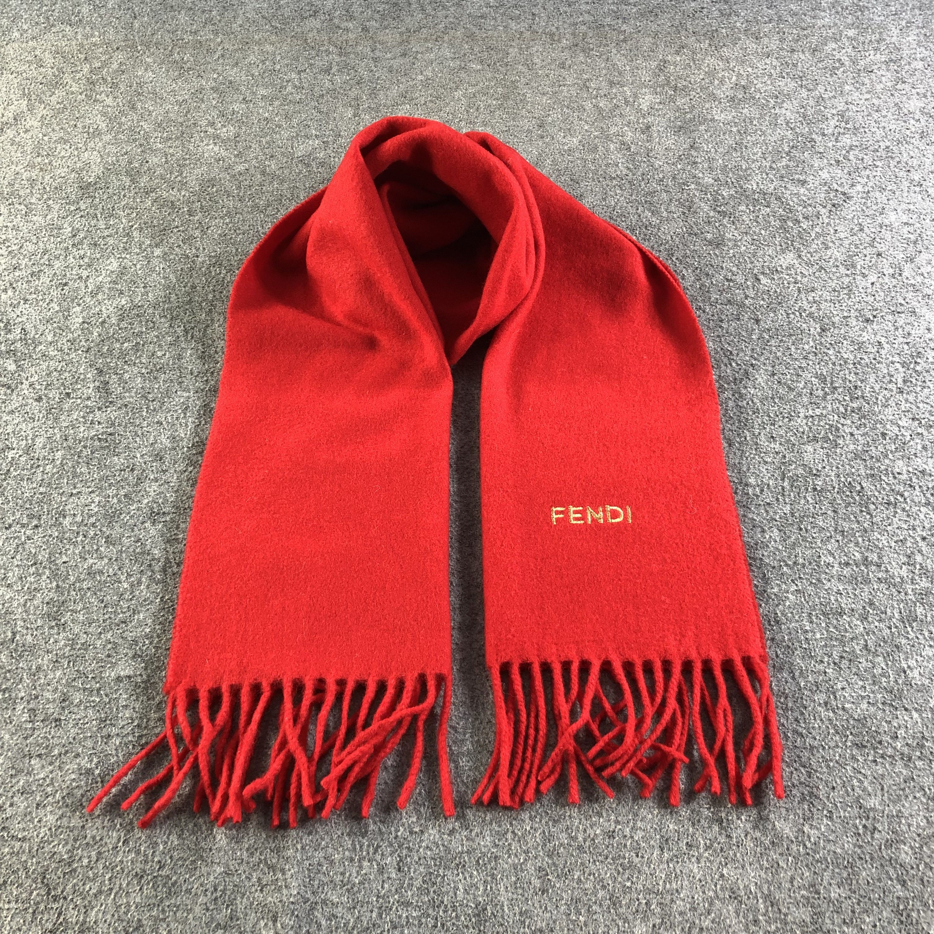 Fendi Plain Red Wool Scarf Muffler Wrap V1750
