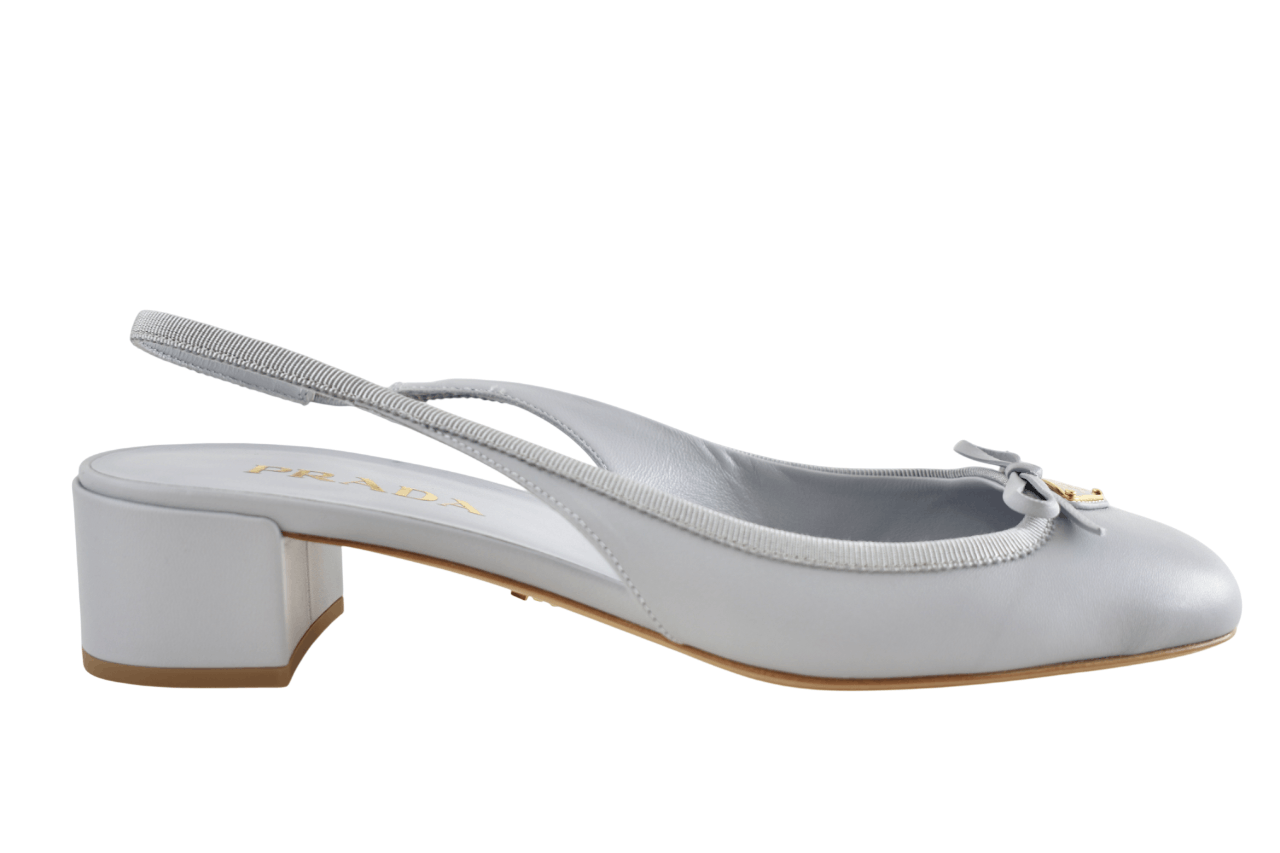Prada Prada Blue Logo Bow Ballerina Block Heel Slingback Pump 39.5 Size US 9.5 / IT 39.5 - 1 Thumbnail