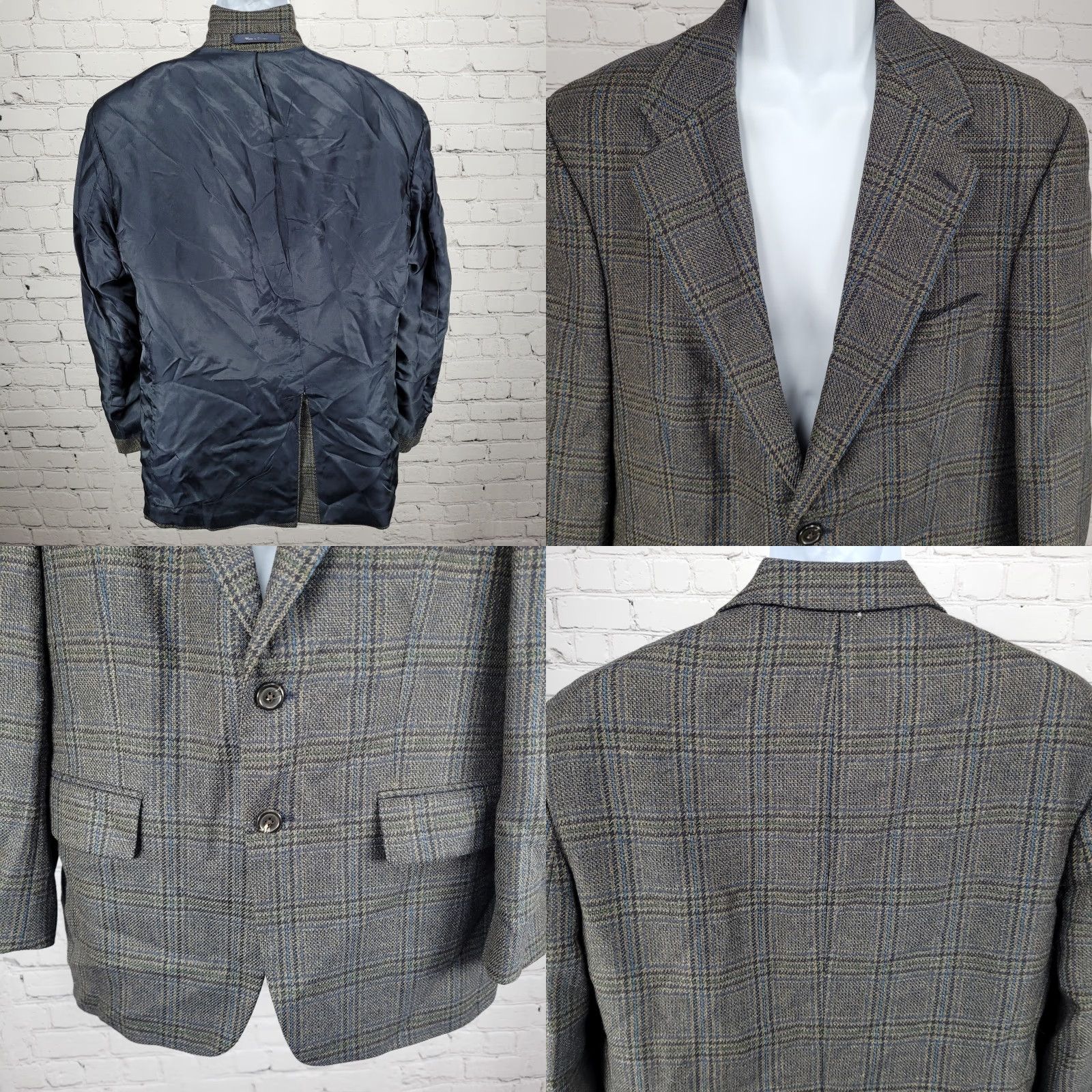 Chaps Chaps Ralph Lauren Blue 100% Wool 2 Button Vented Notch Blazer Sport Coat 40S Jacket Single-Breasted Wool Check Mens Size 40R - 8 Thumbnail