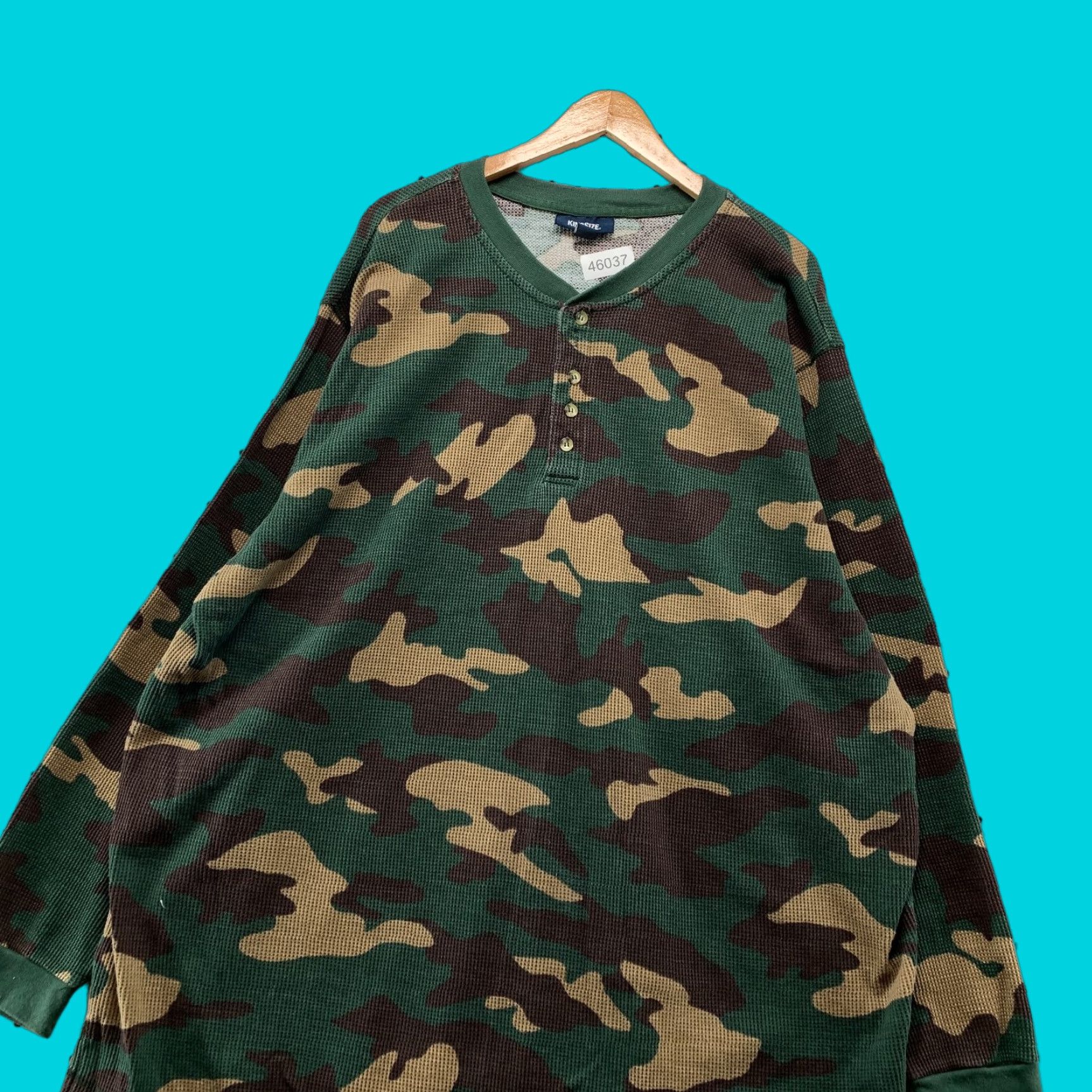 Vintage VINTAGE KingSize Camo Thermal Shirt Mens Big 4XL Henley Camouflage Long Sleeve Size US XXL / EU 58 / 5 - 1 Thumbnail