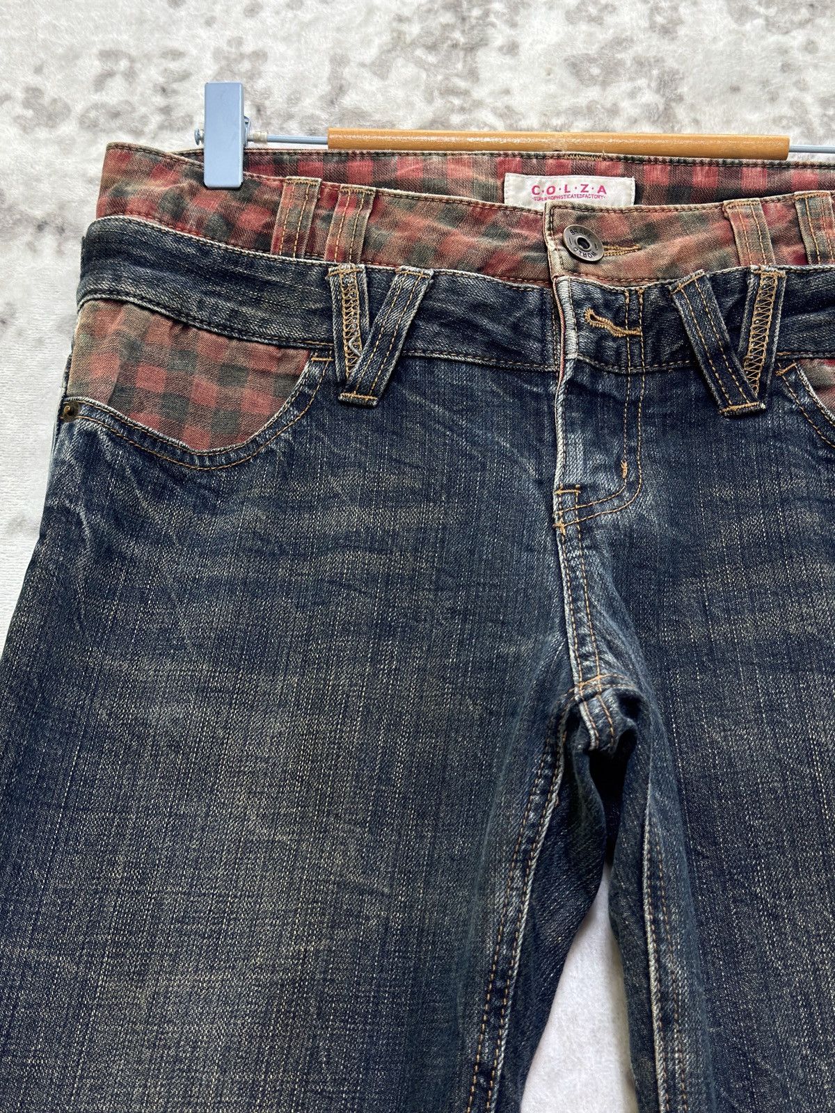 Japanese Brand Colza Y2K Double Waist Distressed Printed back Denim Jeans Size US 31 - 4 Thumbnail