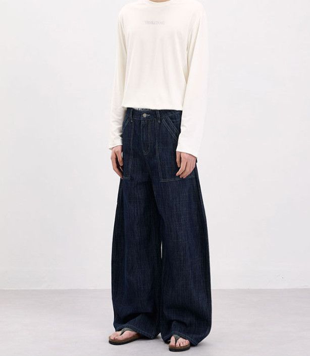 Japanese Brand Men's Blue Wide-Leg Scythe-Cut Cargo Jeans Size US 32 / EU 48 - 1 Thumbnail