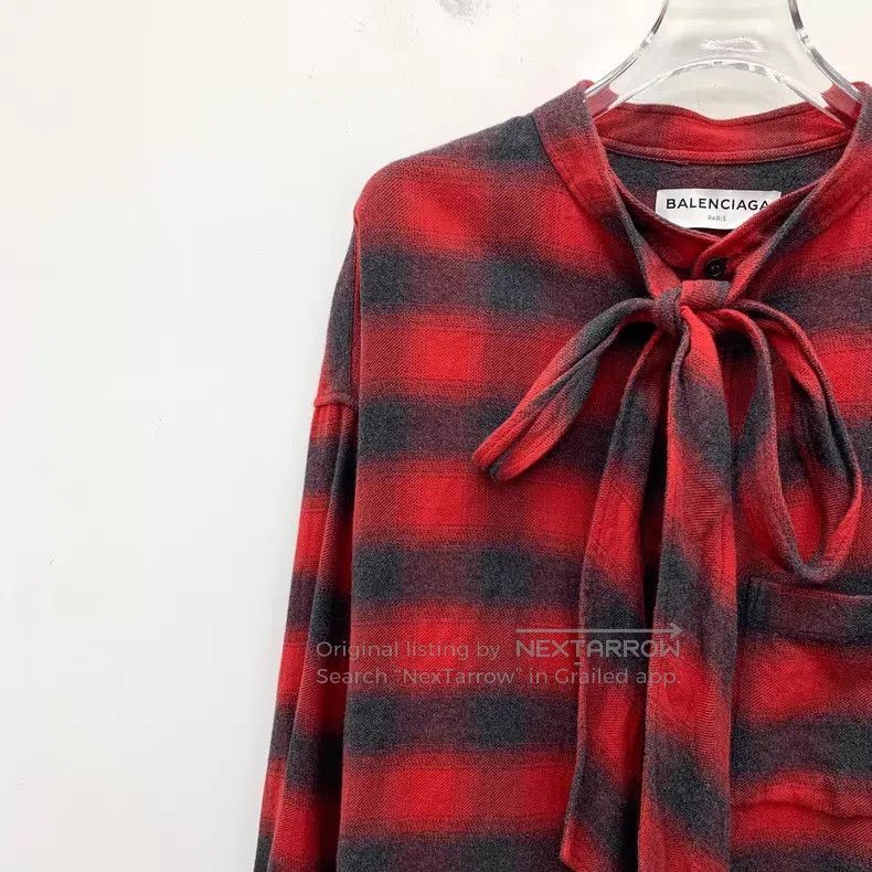 Balenciaga Balenciaga Red plaid cotton tie bow long sleeve shirt Size XS / US 0-2 / IT 36-38 - 3 Thumbnail