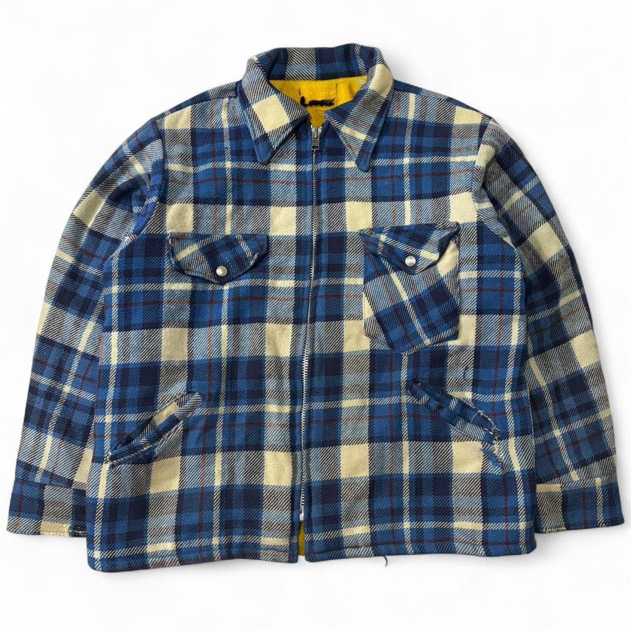 Vintage Vintage 70s Plaid Blue Wool Blend Full Zip Shacket Jacket Size US L / EU 52-54 / 3 - 1 Thumbnail