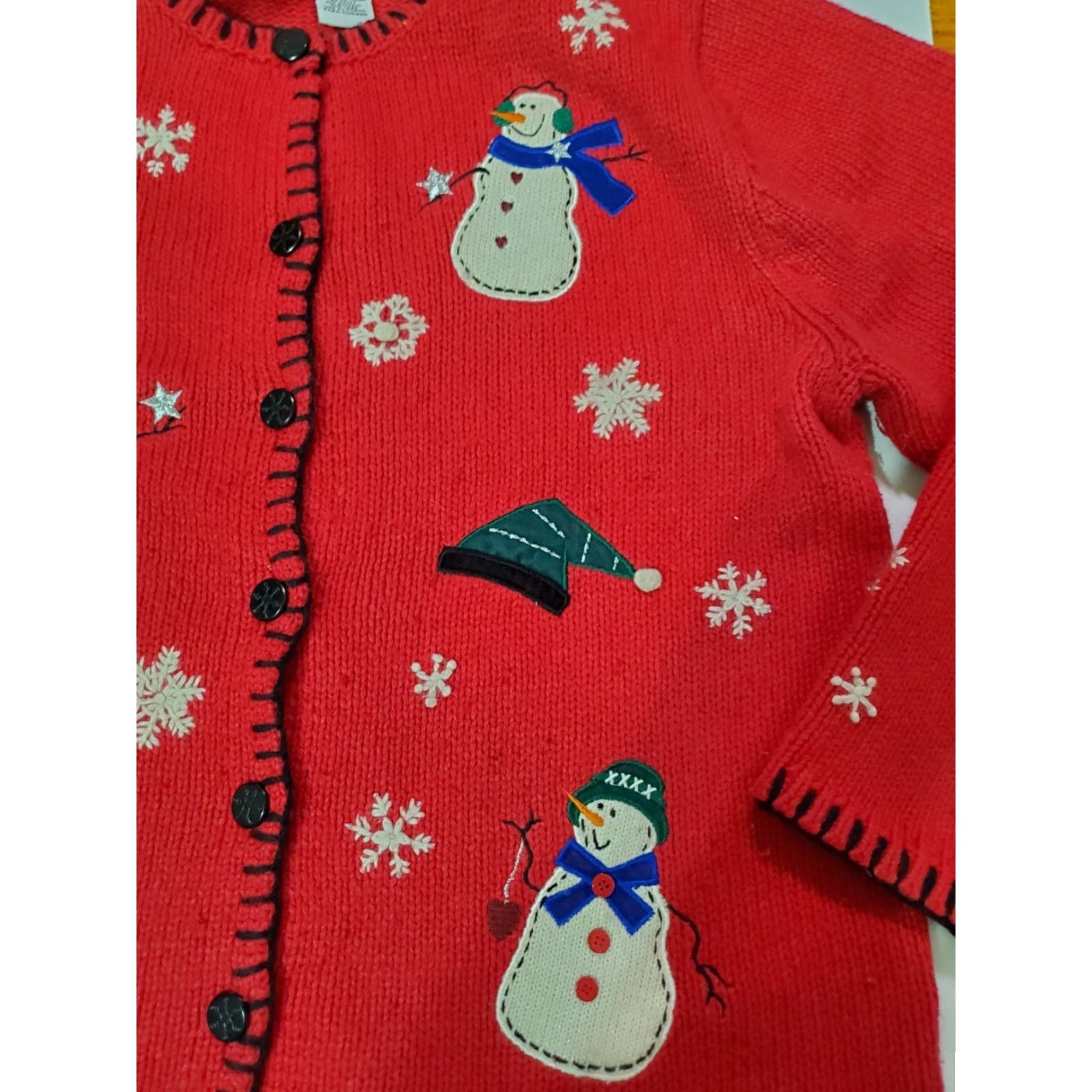 Croft & Barrow VINTAGE Croft & Barrow Womens Cardigan Sweater Red Snowmen Snowflakes Christmas L Regular Knit Embroidered Button Notions Winter Fall Spring Size L / US 10 / IT 46 - 4 Thumbnail