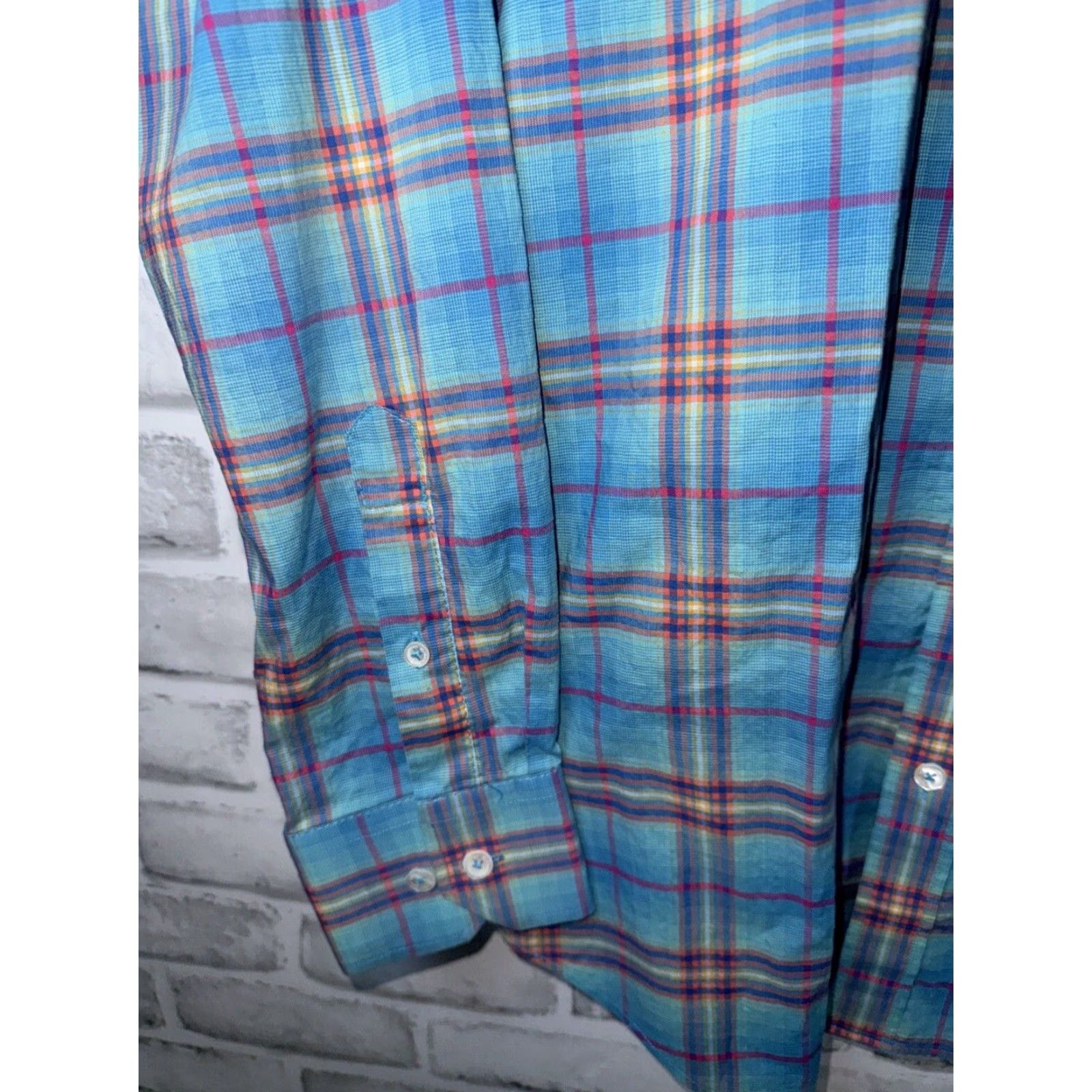 BUGATCHI Bugatchi Plaid Shaped Fit Button Down Mens Dress Shirt Blue Multi Color M Size 40R - 5 Thumbnail