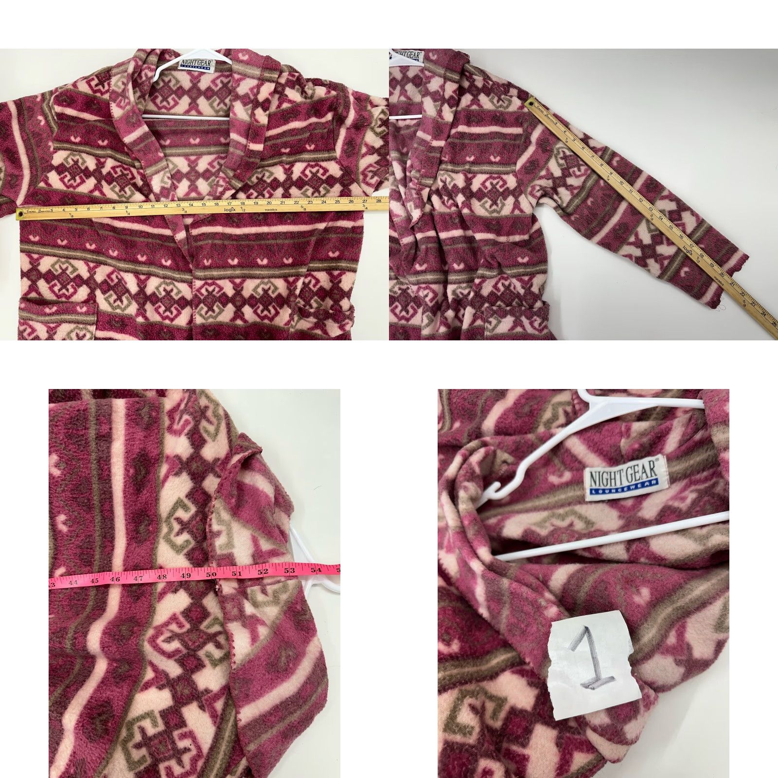 Vintage VINTAGE Night Gear Robe Women One Size Pink Aztec Lounge Wear Fleece Kimono Belted 80s 90s Style Womens Size ONE SIZE - 8 Thumbnail