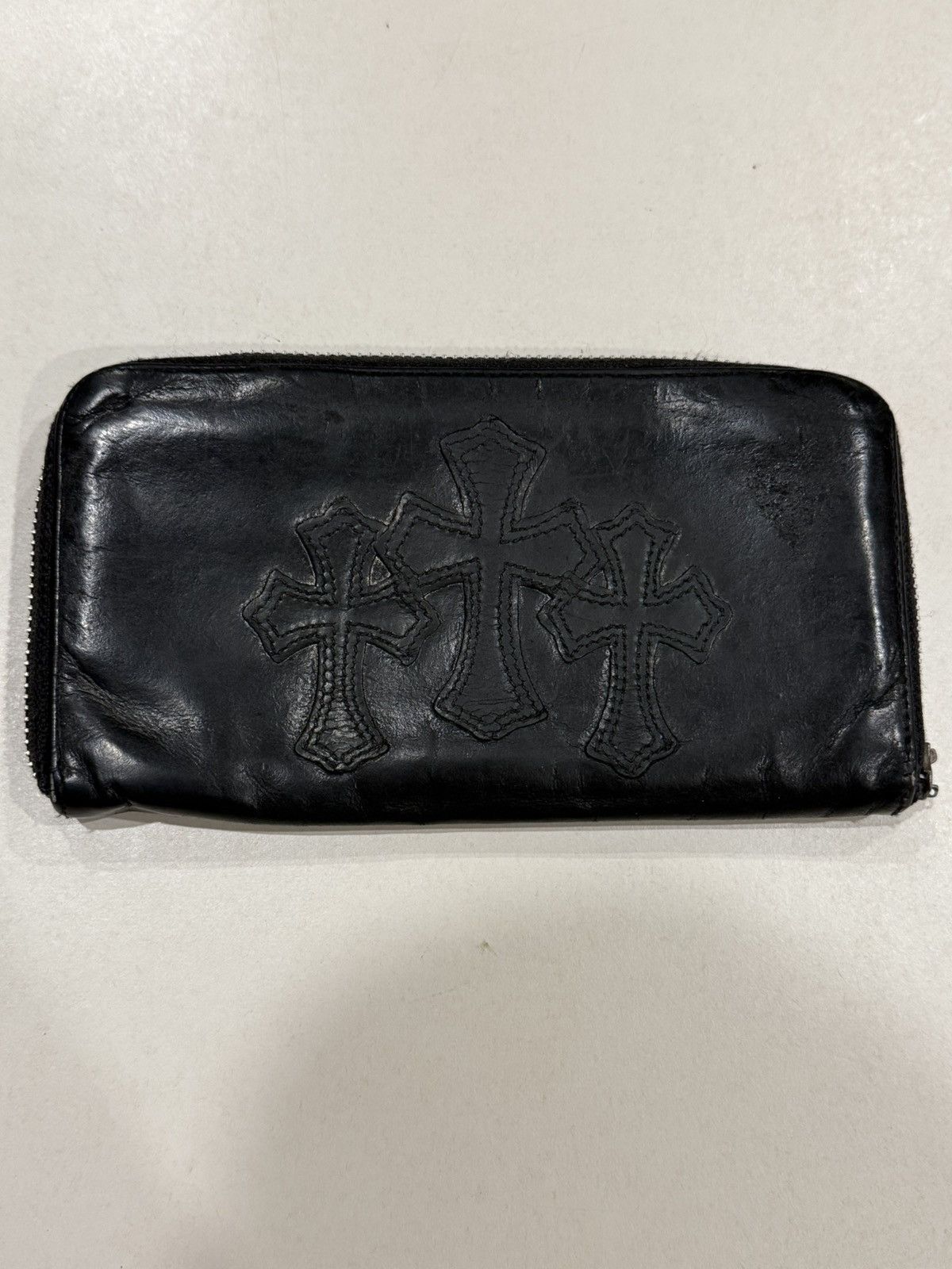 Chrome Hearts Chrome Hearts 3 Cemetery Cross Black Leather Zip Wallet Gold Size ONE SIZE - 2 Thumbnail