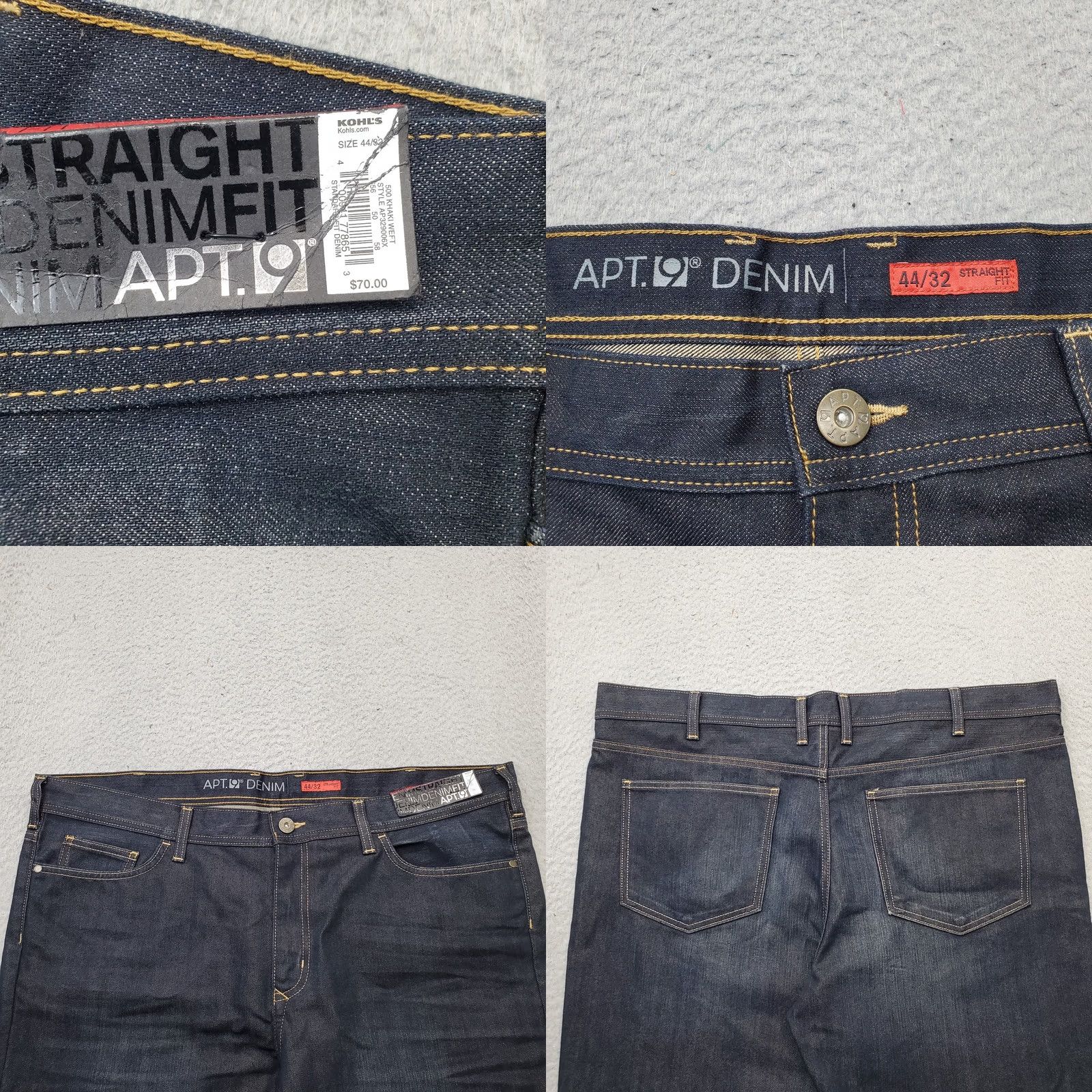 Apt. 9 Apt. 9 Jeans Mens 44/32 Blue Denim Straight Fit 500 Khaki Weft Stretch AP329006X Mens Size 44 Jeans Blue Denim Straight Fit 32 Inseam 5-Pocket NWT Size US 44 / EU 60 - 8 Thumbnail
