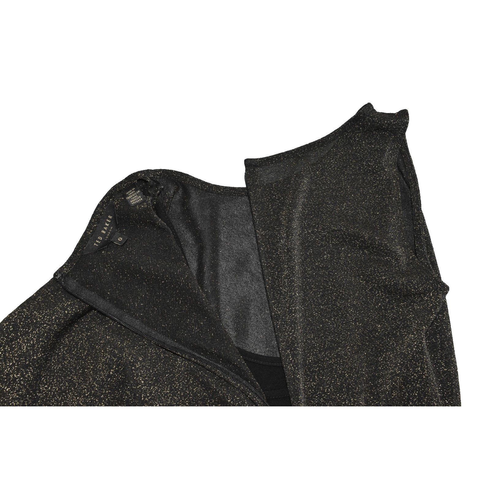 Ted Baker TED BAKER Monica Black Gold Draped One Shoulder Dress Size 0 Size XS / US 0-2 / IT 36-38 - 7 Thumbnail