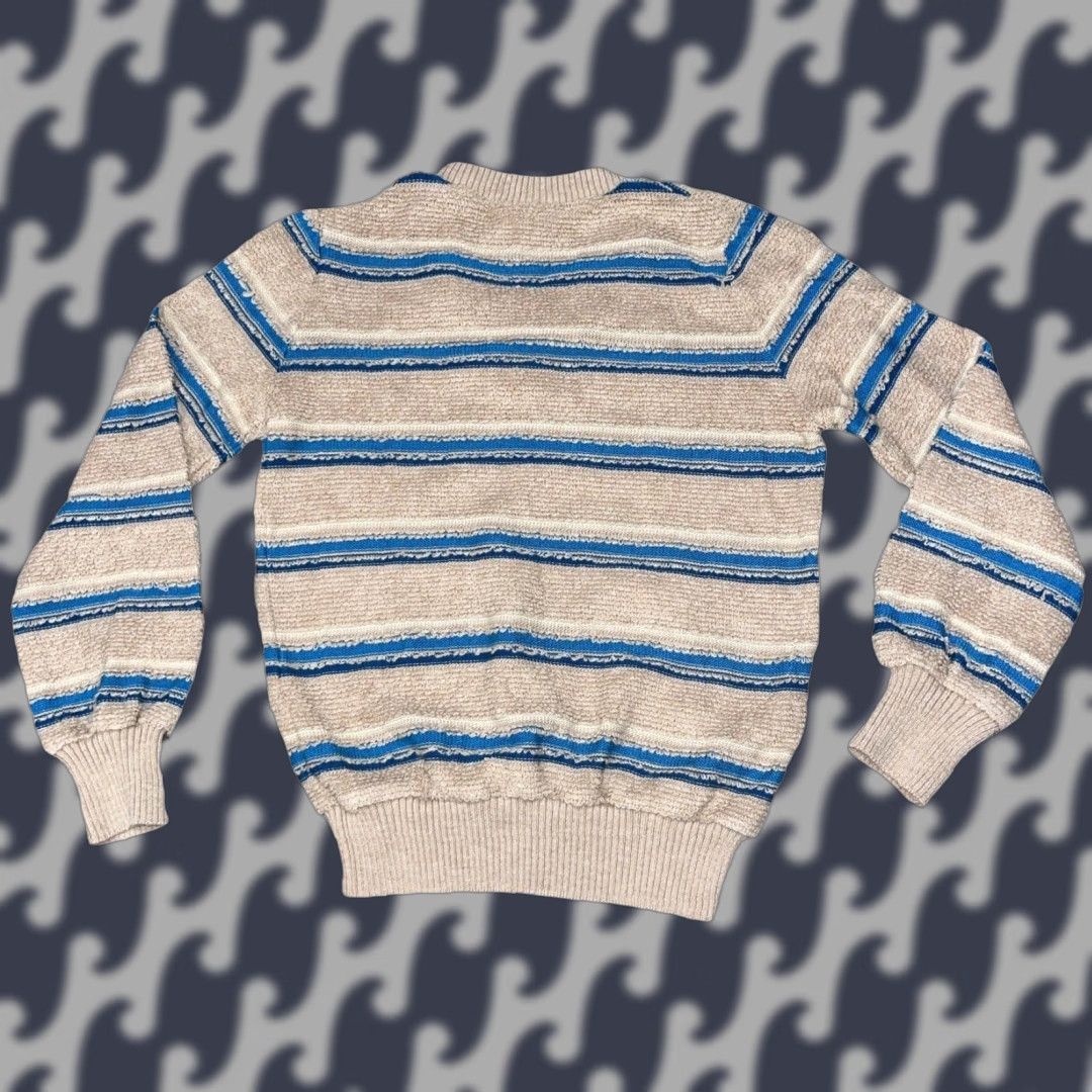Vintage VINTAGE Aileen Sport Shirt Womens Small Tan Blue Striped 70s Long Sleeve V-Neck Pullover Size S / US 4 / IT 40 - 1 Thumbnail
