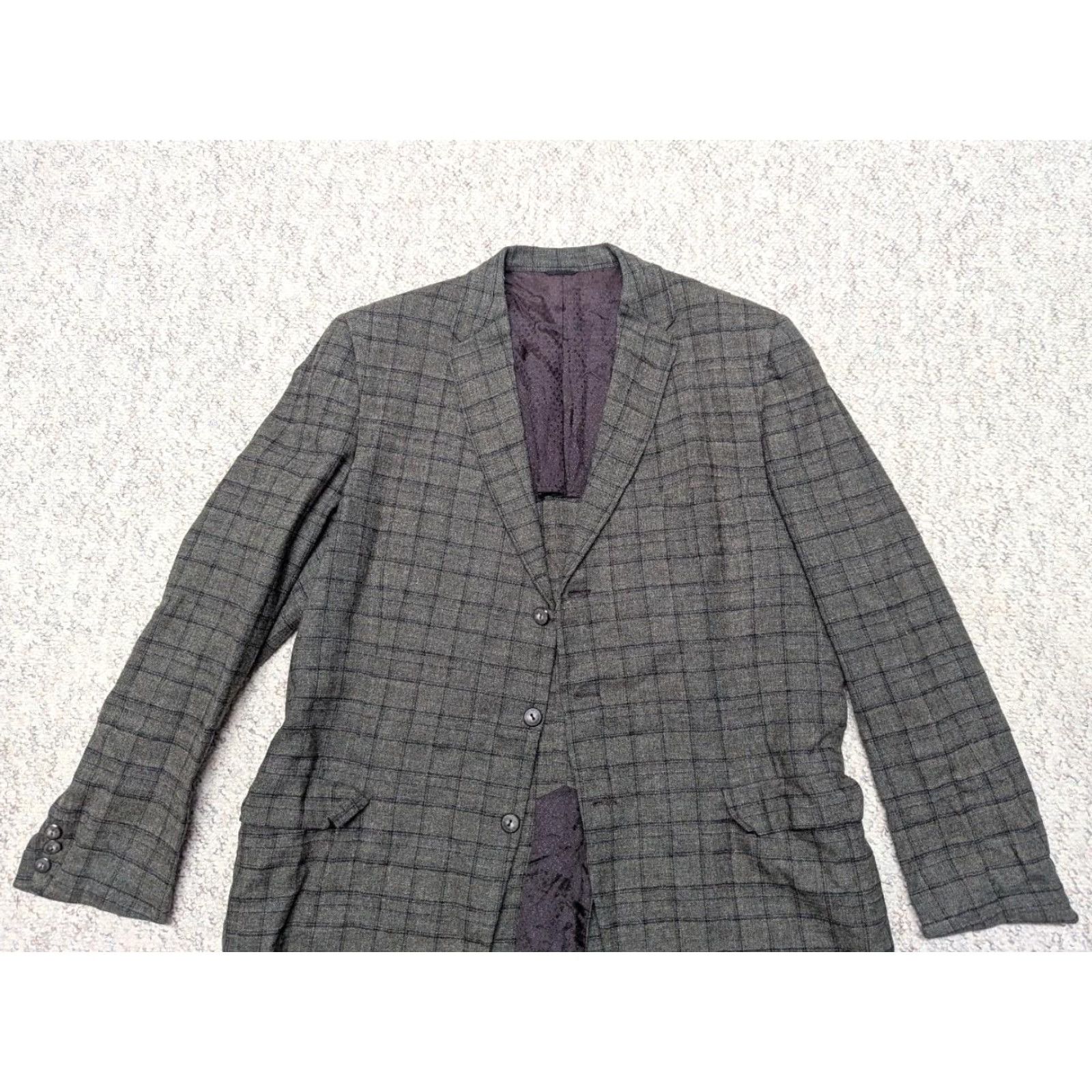Vintage VINTAGE Shelton Towne Clothes blazer sport coat Tweed wool gray-green 44L Ivy League slim notched lapel two-button herringbone jacket Mens Size 44R - 4 Thumbnail