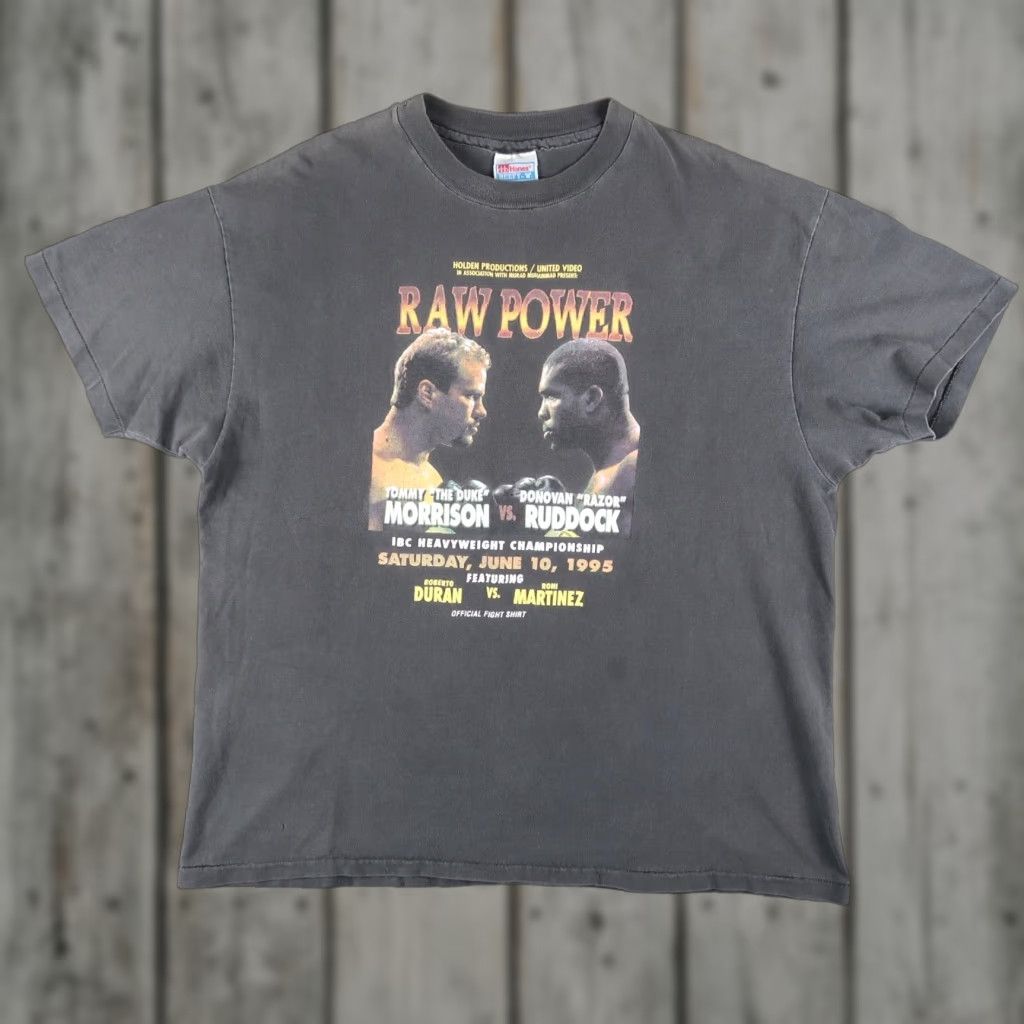 Hanes VINTAGE Tommy Morrison Donovan Ruddock IBC Heavyweight Championship Shirt XL Hanes Graphic Tee Black 1990s Mens Size US XL / EU 56 / 4 - 1 Thumbnail