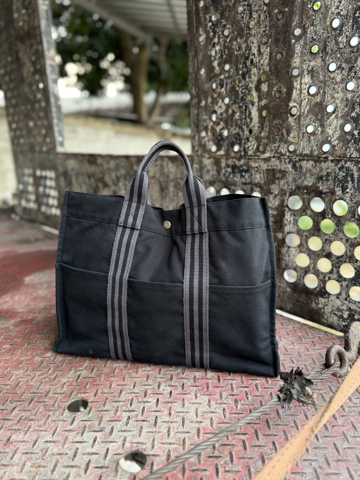 Vintage Hermes Canvas Tote Bag in Black, Women's