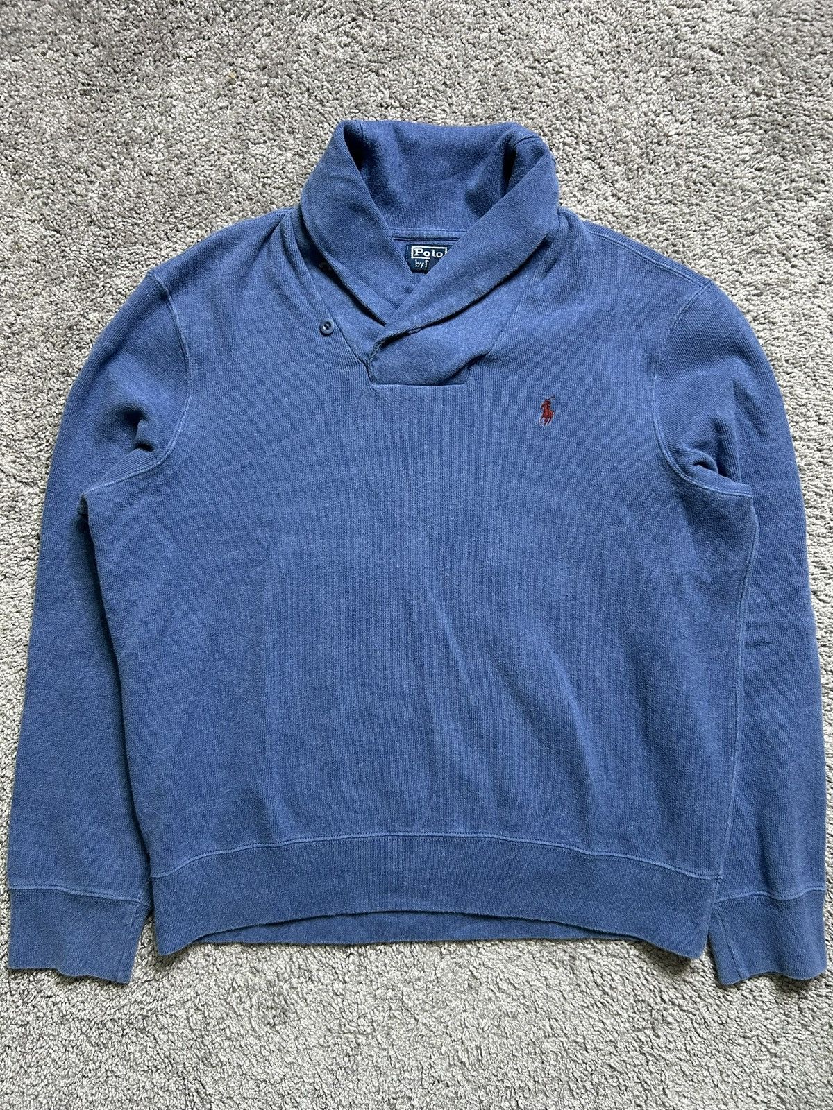 Polo Ralph Lauren Vintage 90s Polo Ralph Lauren Shawl Collar Sweater Blue Size US XL / EU 56 / 4 - 1 Thumbnail
