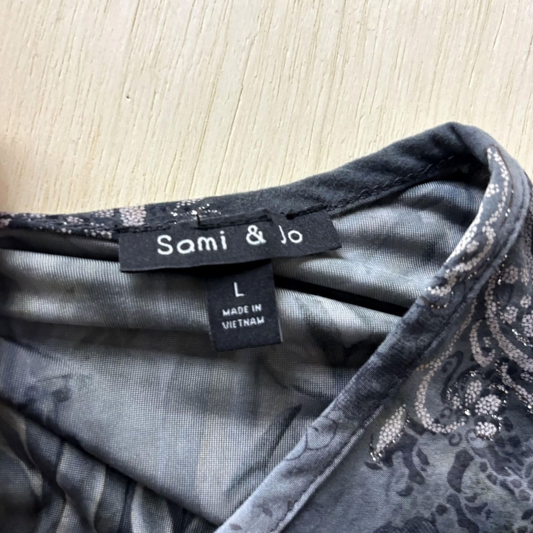 Vintage Sami & Jo Blouse Womens Large Gray Paisley Scoop Neck 3/4 Sleeve Stretch Top Size L / US 10 / IT 46 - 4 Thumbnail