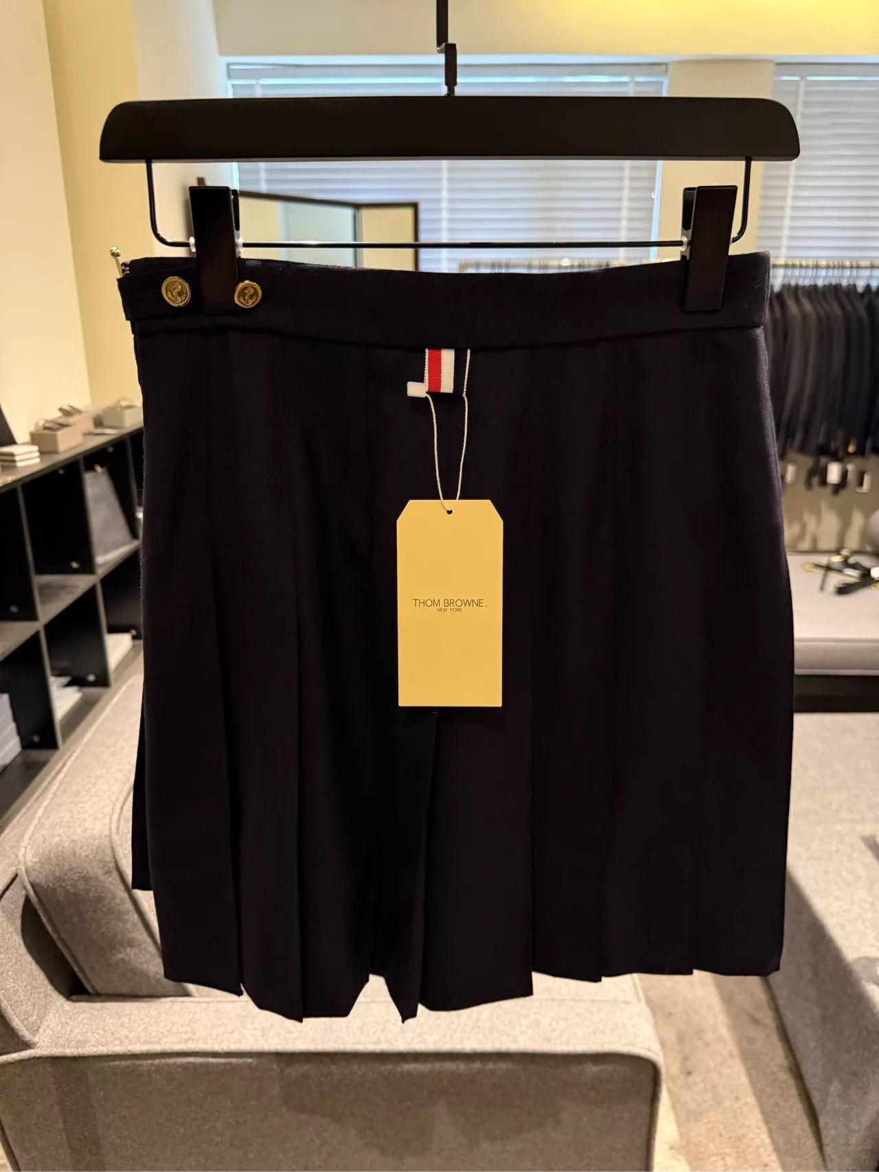 Thom Browne Thom Browne Women's Navy Gold Button Pleated Skirt Size 28" / US 6 / IT 42 - 2 Thumbnail