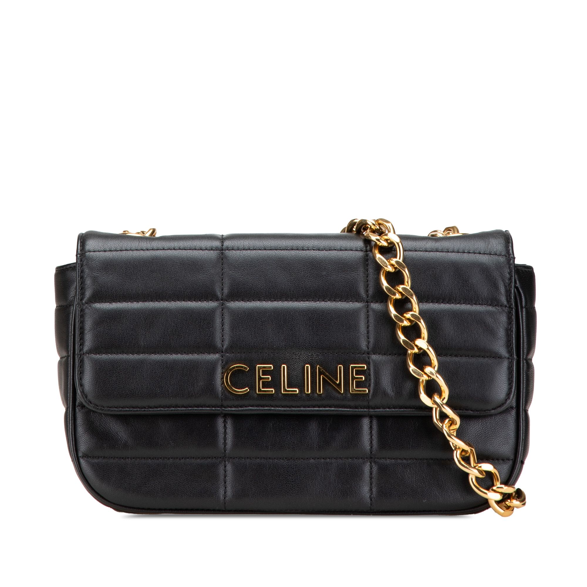 Celine Matelasse Goatskin Monochrome Chain Shoulder Bag in Black, Women's