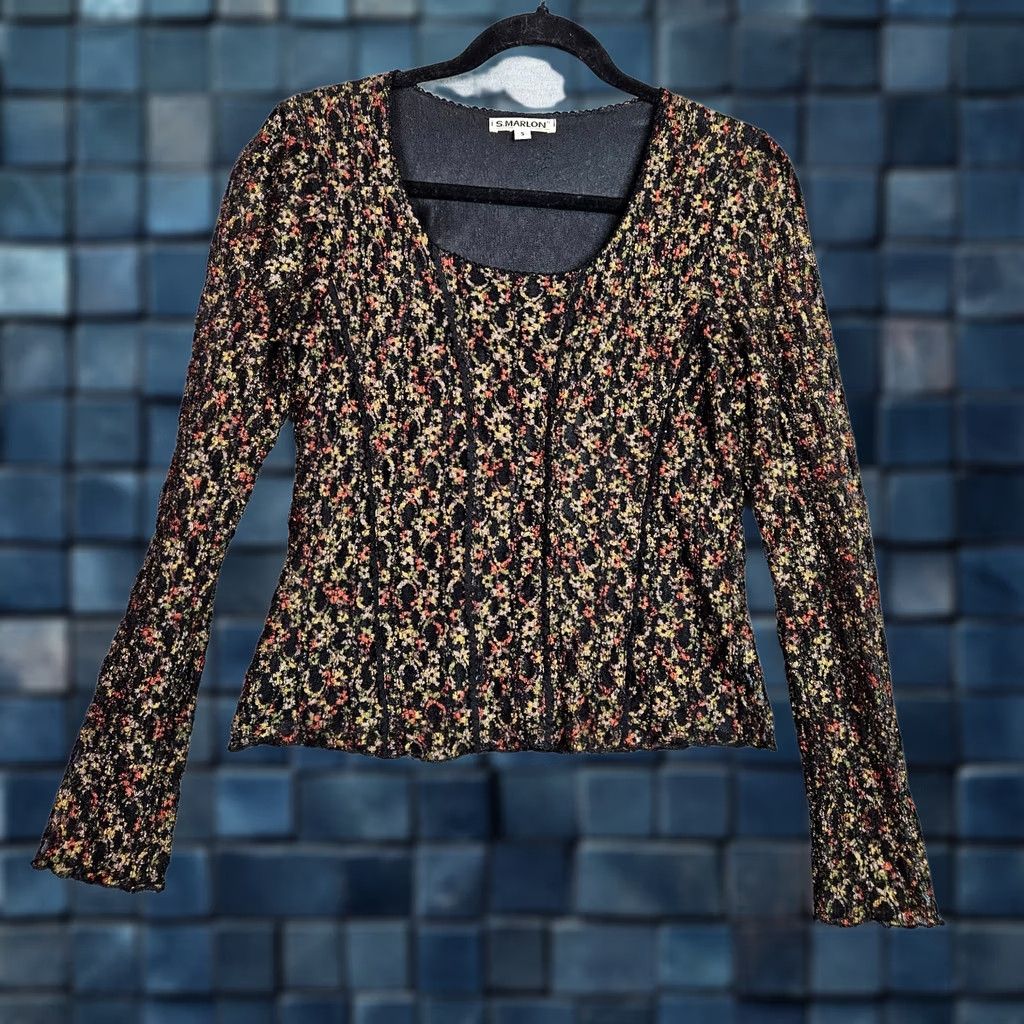 Vintage S.Marlon Women's Shirt S Floral Textured Lace Knit Long Sleeve Top Size S / US 4 / IT 40 - 1 Thumbnail