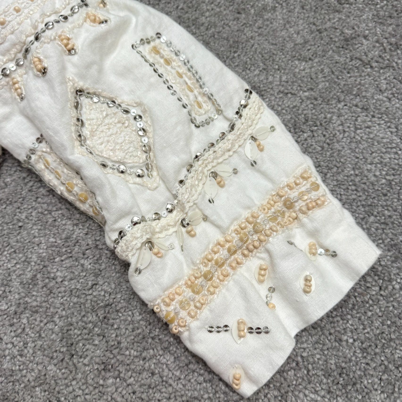 Vintage Chico's Blazer Shirt White Linen Beaded Embroidered Sequin Jacket Women 16 Size XXL / US 16-18 / IT 52-54 - 3 Thumbnail