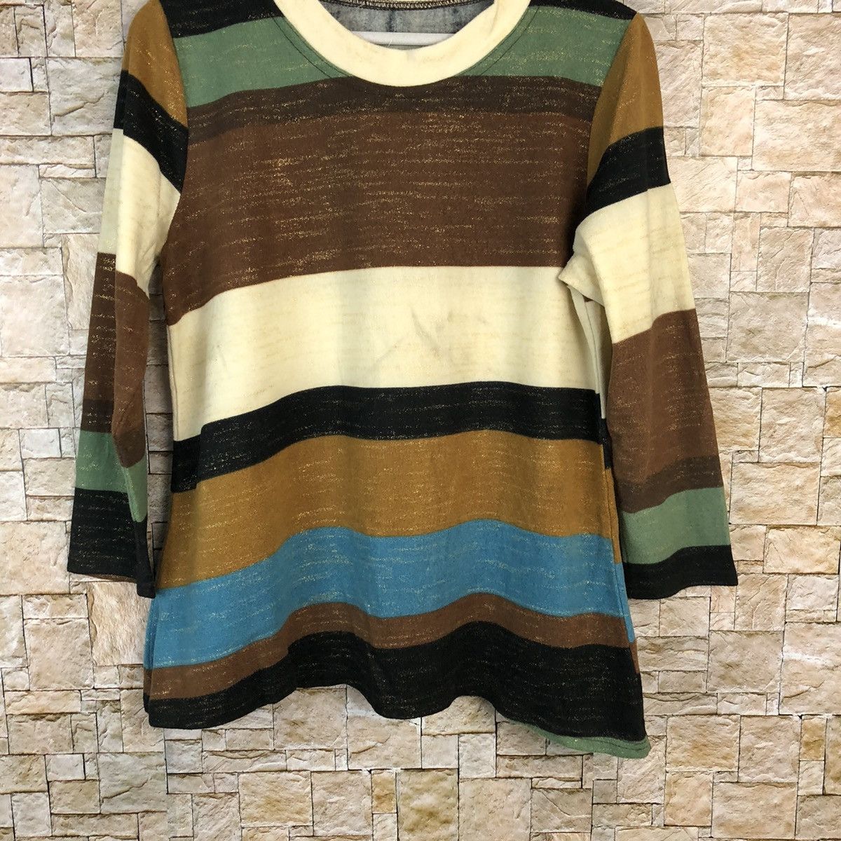 Homespun Knitwear × Japanese Brand × OVER THE STRiPES Japanese Brand vintage Stripe Knitwear #A1101 Size M / US 6-8 / IT 42-44 - 3 Thumbnail