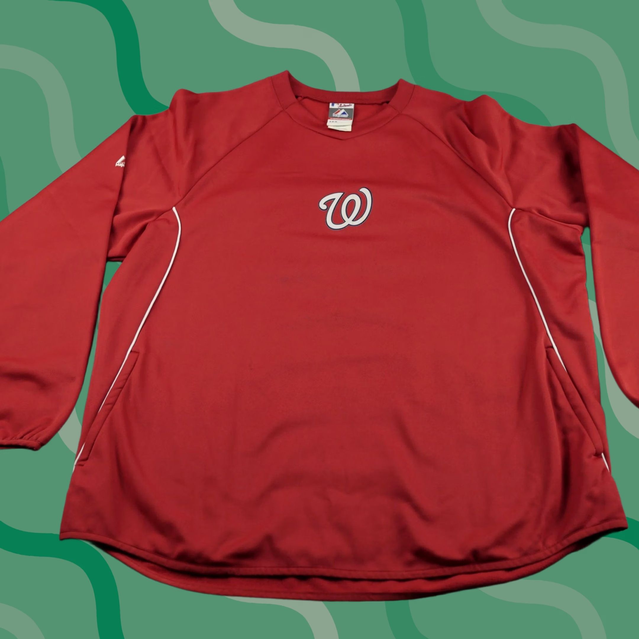 MLB VINTAGE? No. Washington Nationals Pullover Mens XL Red Majestic Therma Base MLB Baseball Sweater Size US XL / EU 56 / 4 - 1 Thumbnail