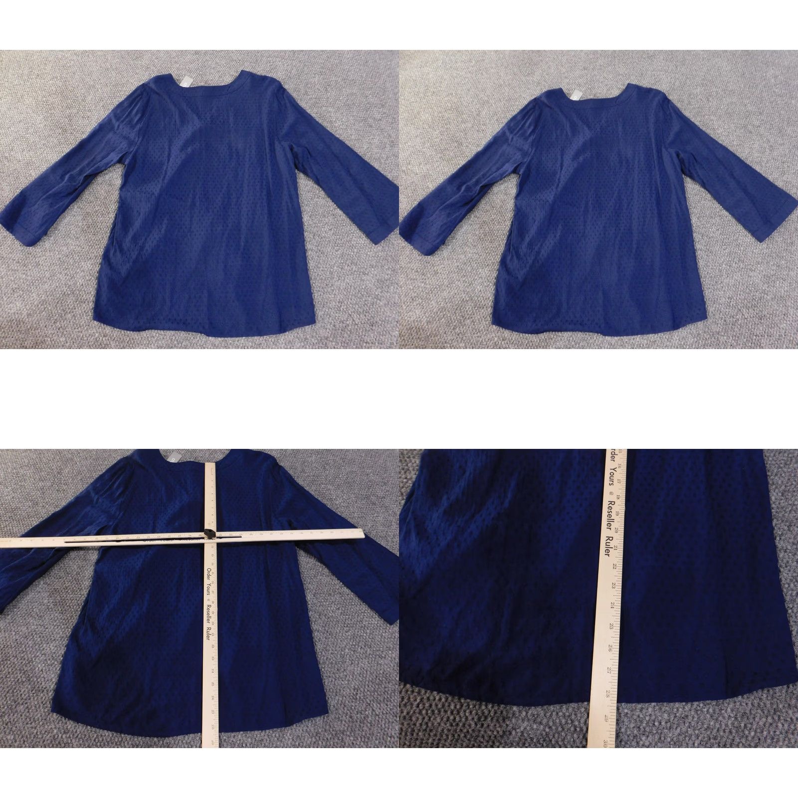 Vintage Chico's Shirt Womens 2 Midnight Blue Bell Sleeve Trimmed Popover 3/4 Sleeve Size XS / US 0-2 / IT 36-38 - 8 Thumbnail