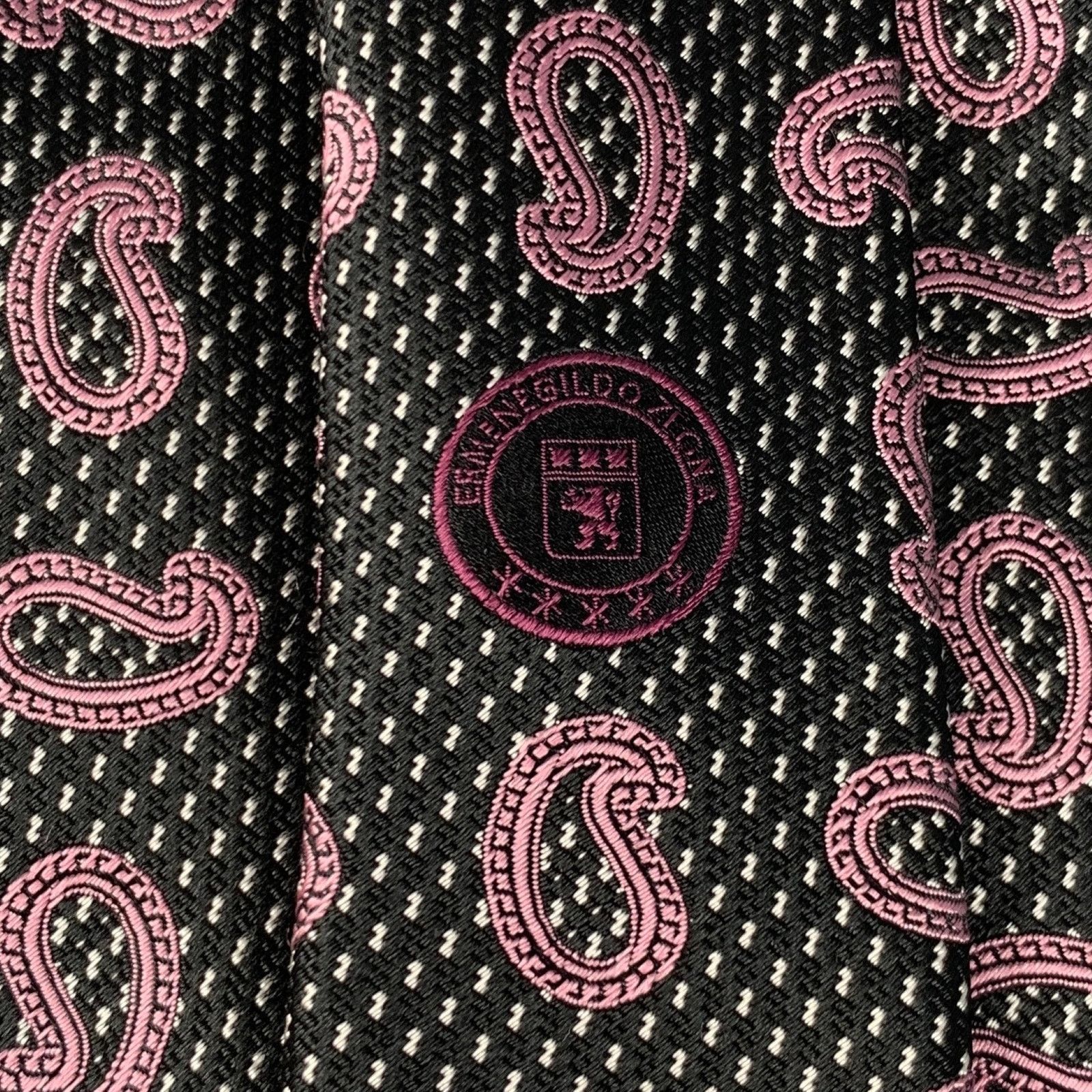 Ermenegildo Zegna ERMENEGILDO ZEGNA Black Purple Paisley Silk Tie Size ONE SIZE - 4 Thumbnail