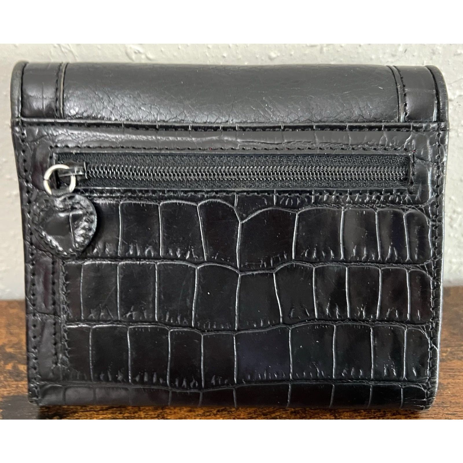 Brighton Brighton Wallet Bi-Fold Leather Black Womens Silver Credit Card Folding Croc Leather Bifold 5.5” x 4.5” Good Condition Size ONE SIZE - 2 Thumbnail