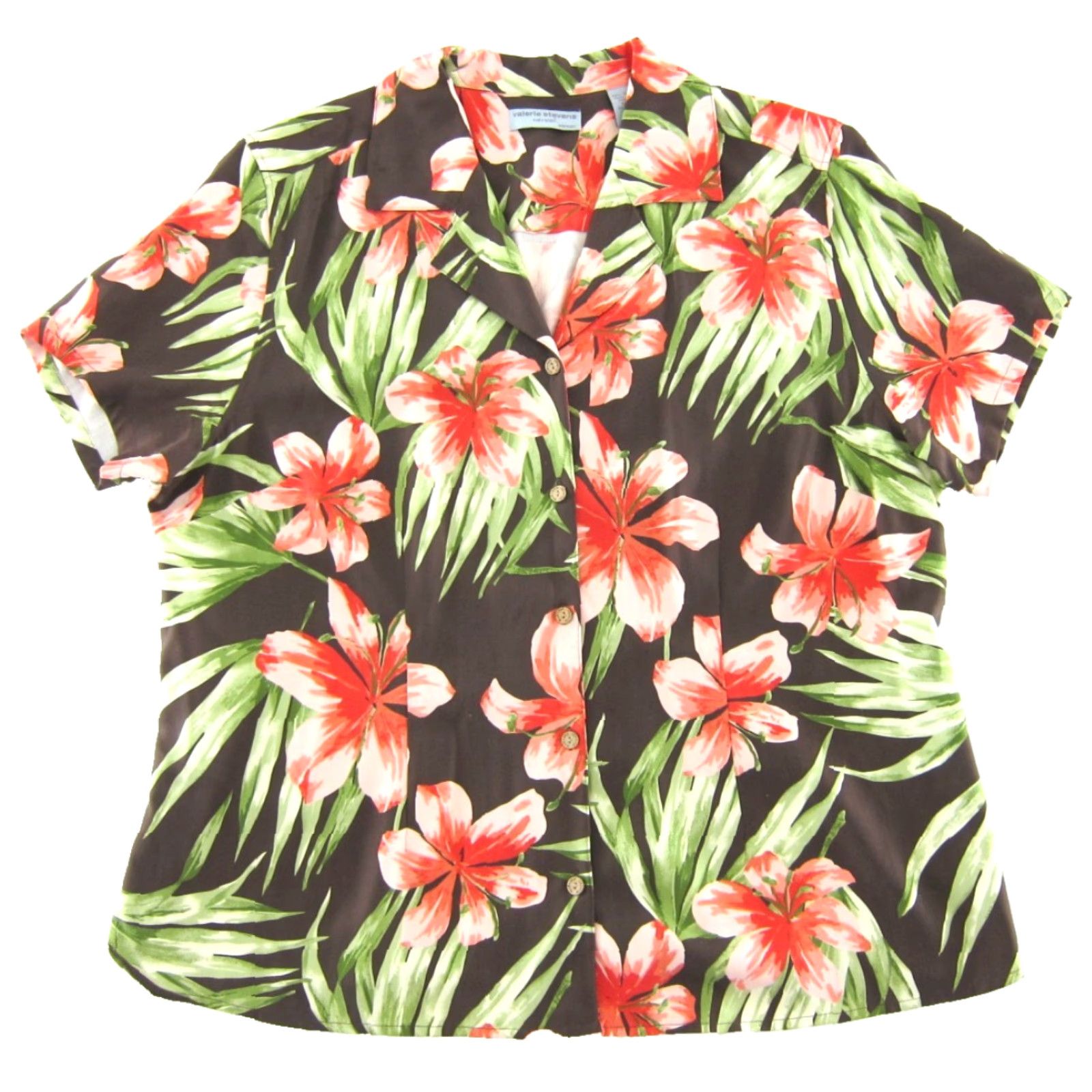 Pinko Valerie Stevens Silk Blouse 1X Pink Tropical Floral Short Sleeve Women's 1X Silk Blouse Size XL / US 12-14 / IT 48-50 - 2 Thumbnail
