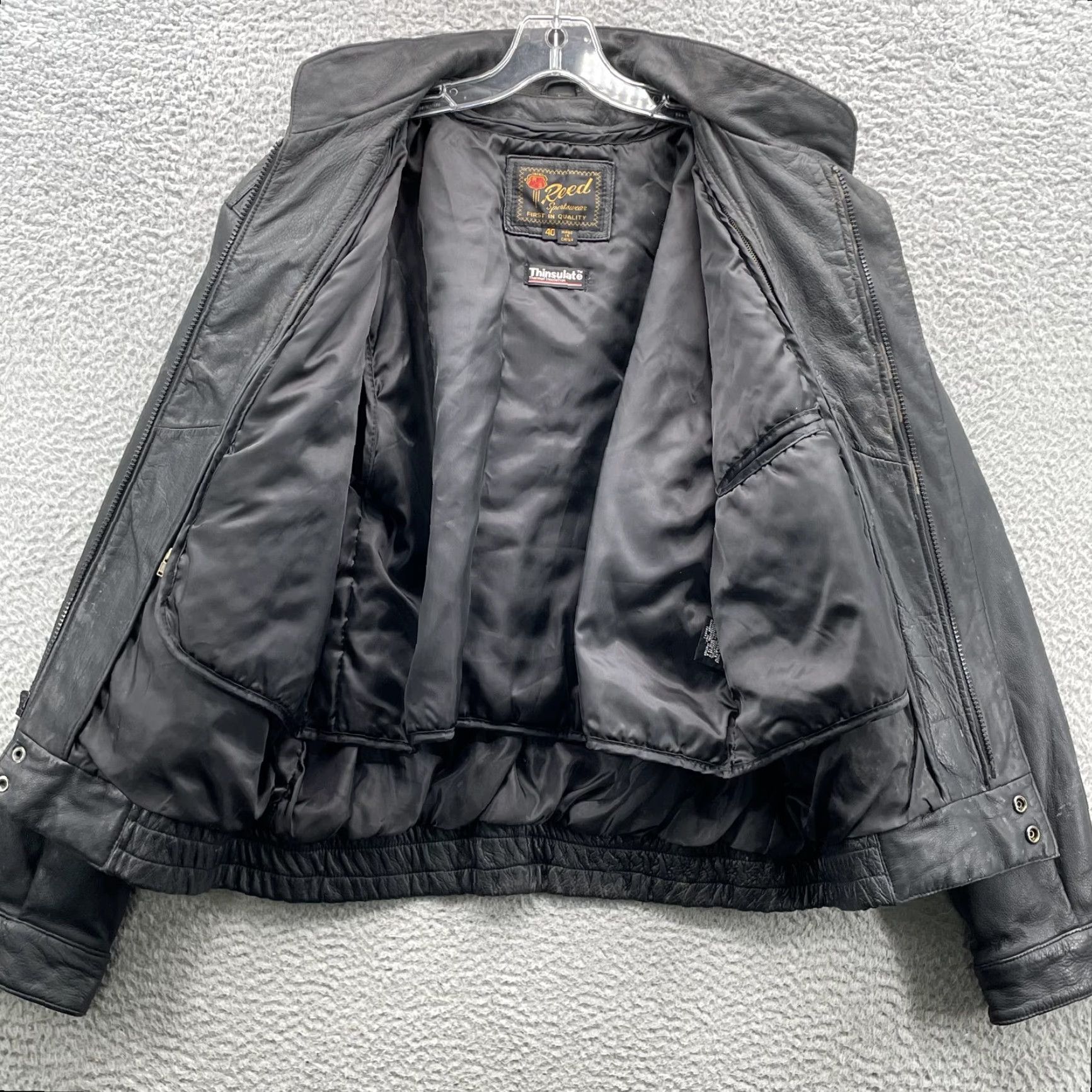 Vintage VINTAGE Reed 100% Leather Bomber Jacket Men's 40 Thinsulate Black Flight Moto Streetwear Jacket Black 40 Mens Size US XXS / EU 40 - 6 Thumbnail