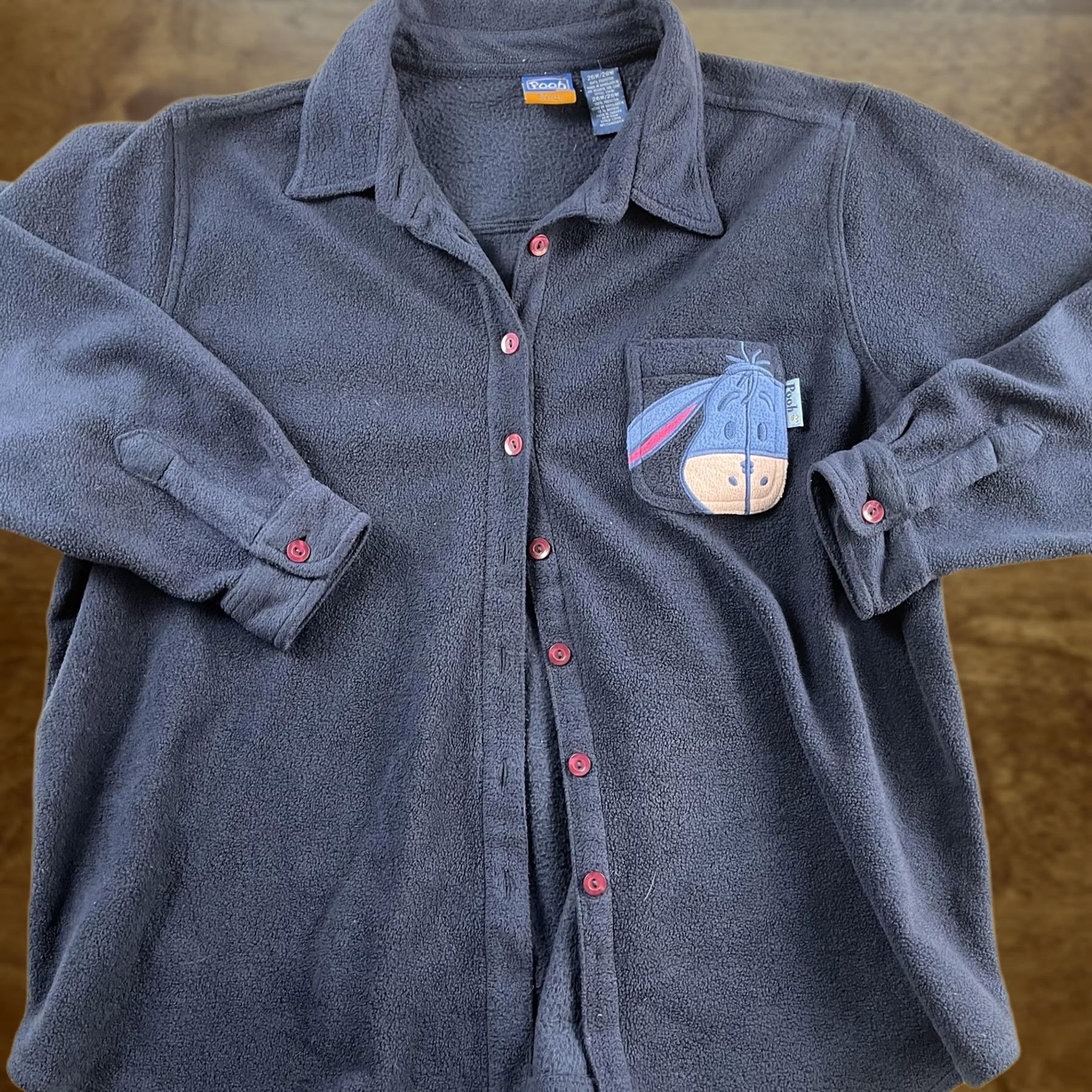 Disney Pooh Shirt Womens 26W/28W Gray Fleece Eeyore Button Up Disney Plus Top Size 4XL / US 24-26 - 1 Thumbnail