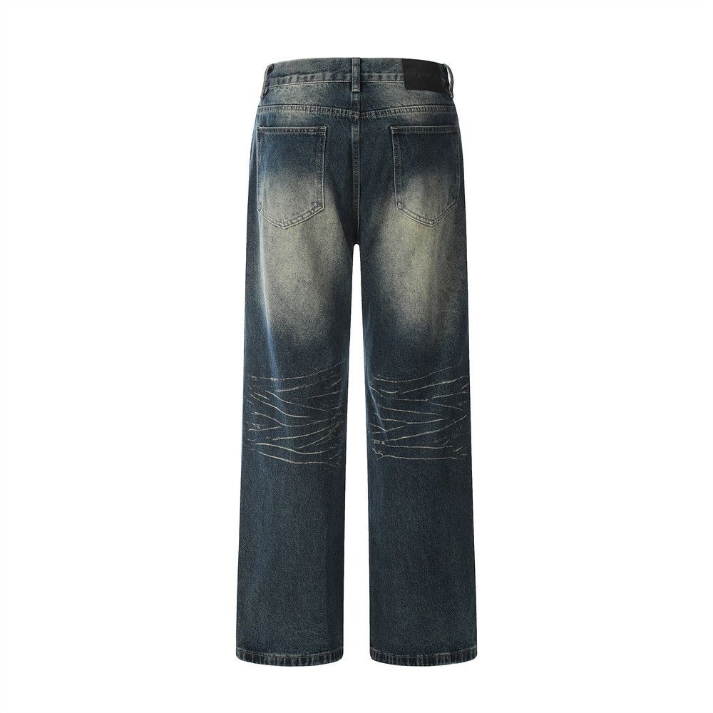 Japanese Brand American retro men's washed distressed loose straight jeans Size US 32 / EU 48 - 2 Thumbnail