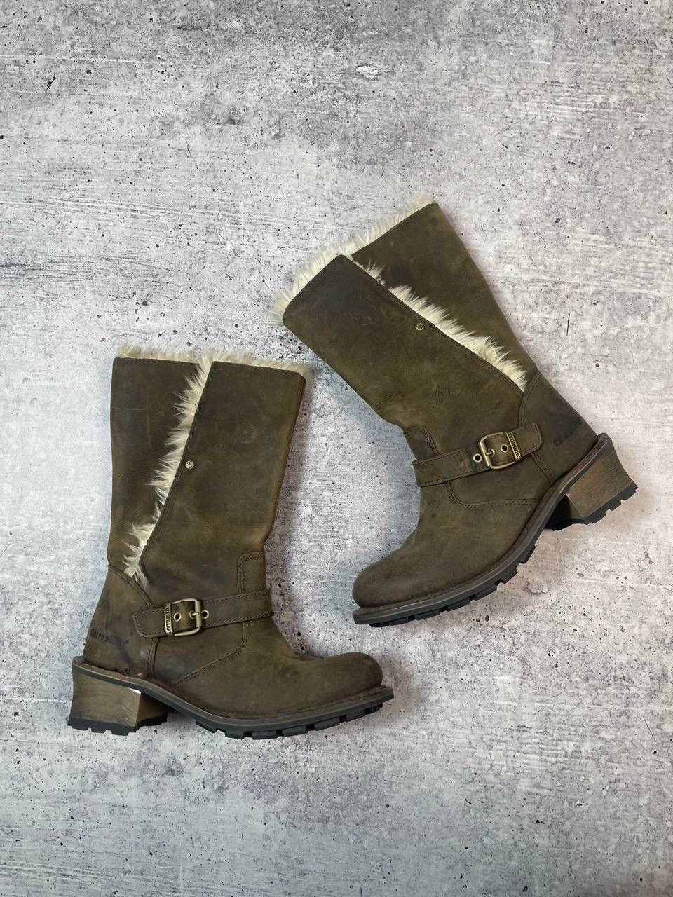 A.S.98 Vintage Caterpillar Faux Fur AS98 Style High Belt Boots Y2K Size US 8 / IT 38 - 1 Thumbnail