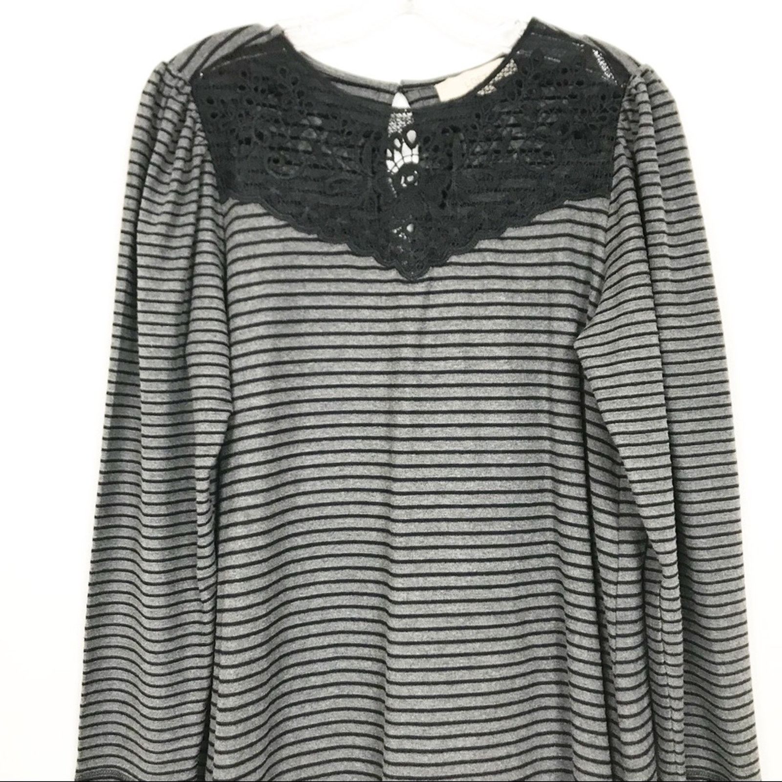 Loft Ann Taylor Loft Black/Gray Striped Lace Dress Sz S Size S / US 4 / IT 40 - 2 Thumbnail