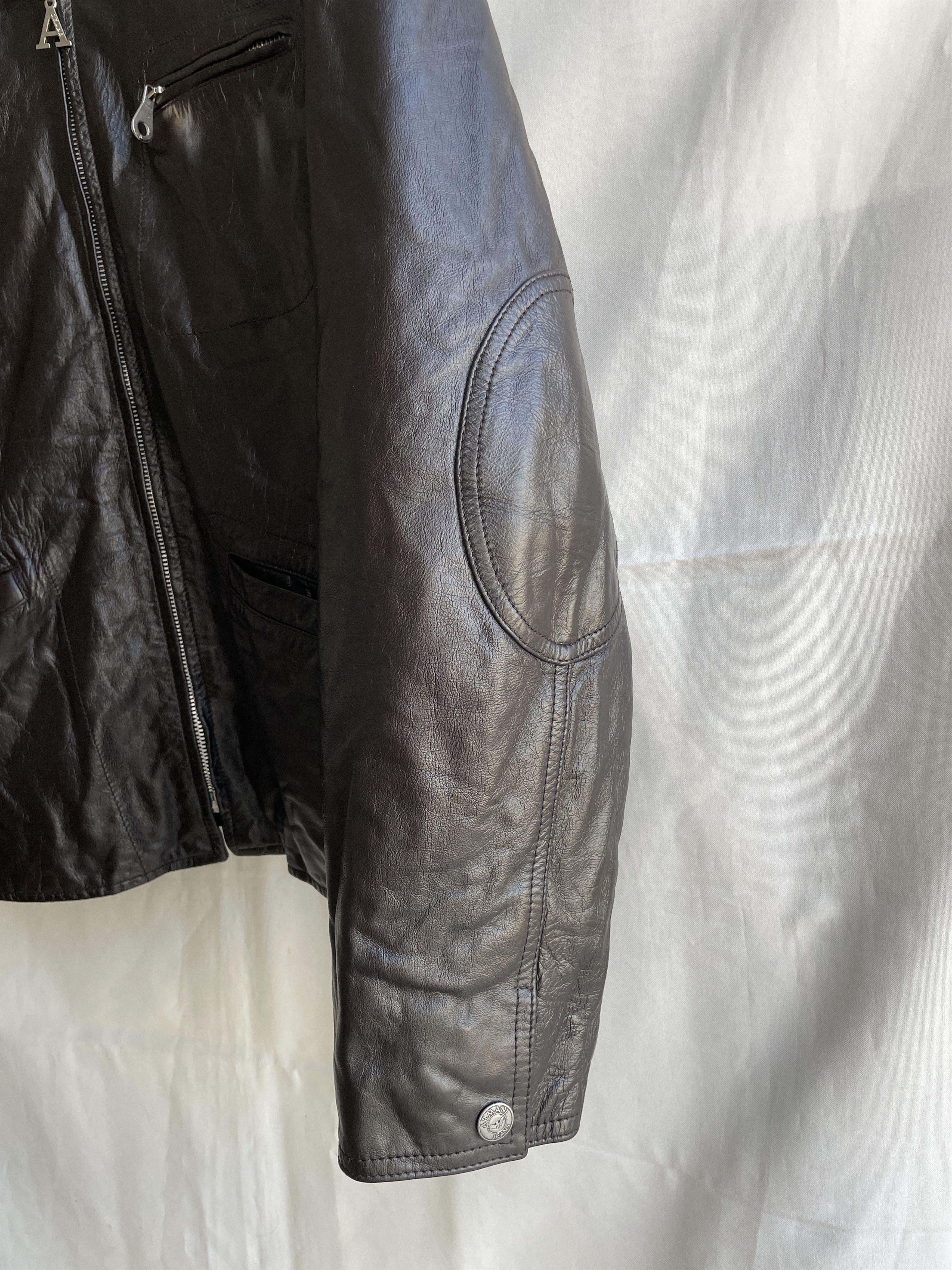 Giorgio Armani Armani Jeans Vintage 90s 00s Womens Collared Leather Jacket Size M / US 6-8 / IT 42-44 - 9 Thumbnail